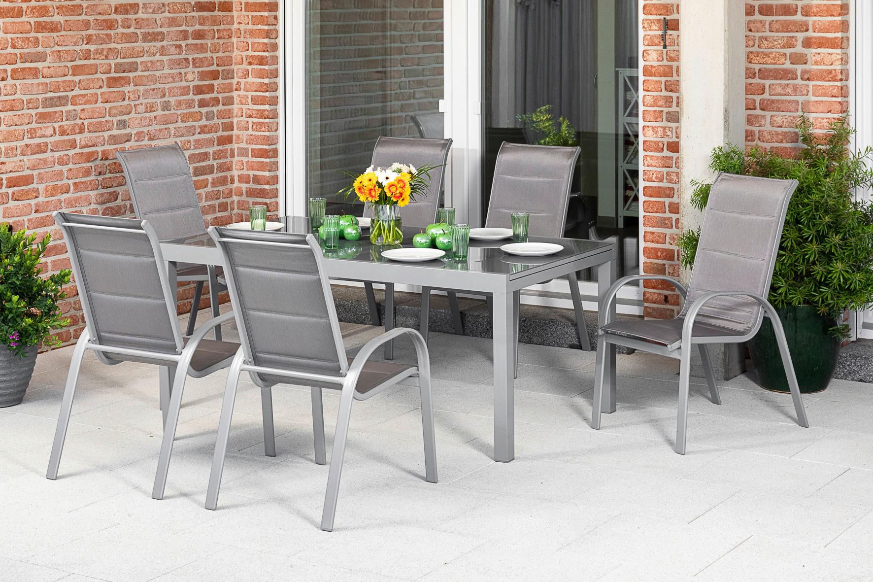 Gartensessel Amalfi di Lusso 2er-Set Braun Metall/Textil - Silberfarben/Braun, KONVENTIONELL, Textil/Metall (56,5/104/77cm) - Gardenson