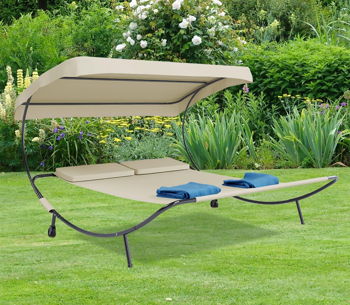 Dvojni Vrtni Ležalnik Bindox, Krem Barva - krem barve, Basics, kovina/tekstil (130/137/200cm) - Gardenson