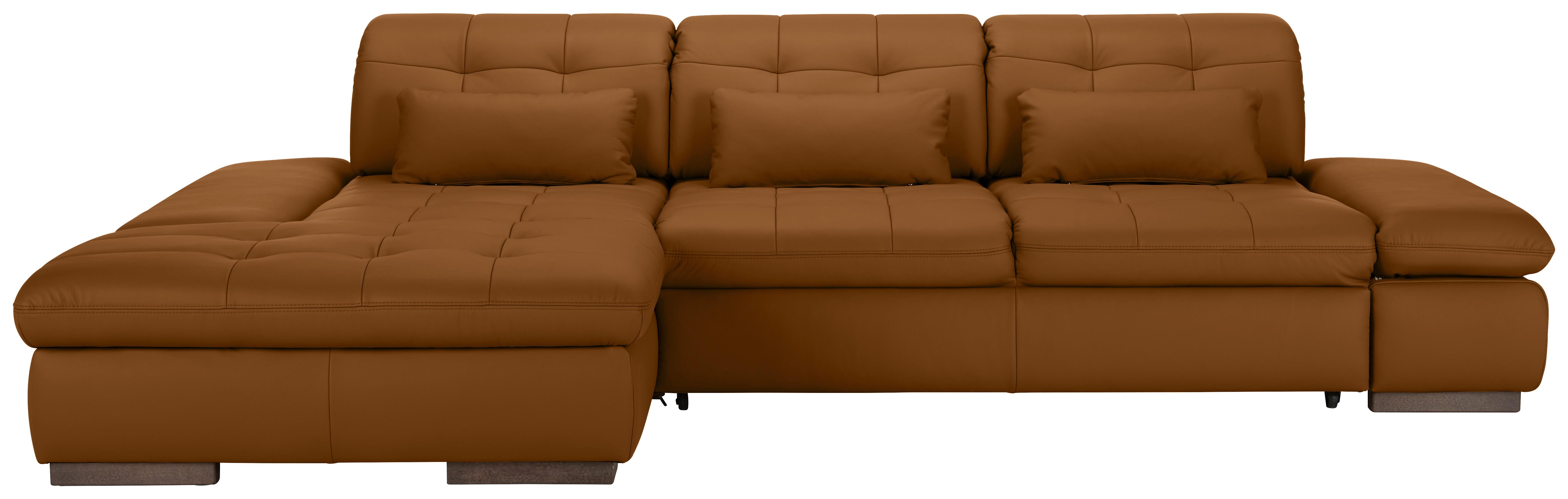 Wohnlandschaft Sanfino Leder Dunkelorange - Chromfarben/Dunkelorange, KONVENTIONELL, Leder/Metall (199/79-96/305cm) - Premium Living