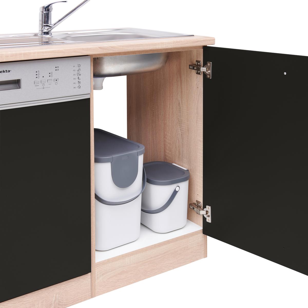 Küchenblock ECONOMY m. Geräten ca. 310 cm Schwarz/Eiche - Eichefarben/Schwarz, Basics, Holzwerkstoff (310cm) - Respekta