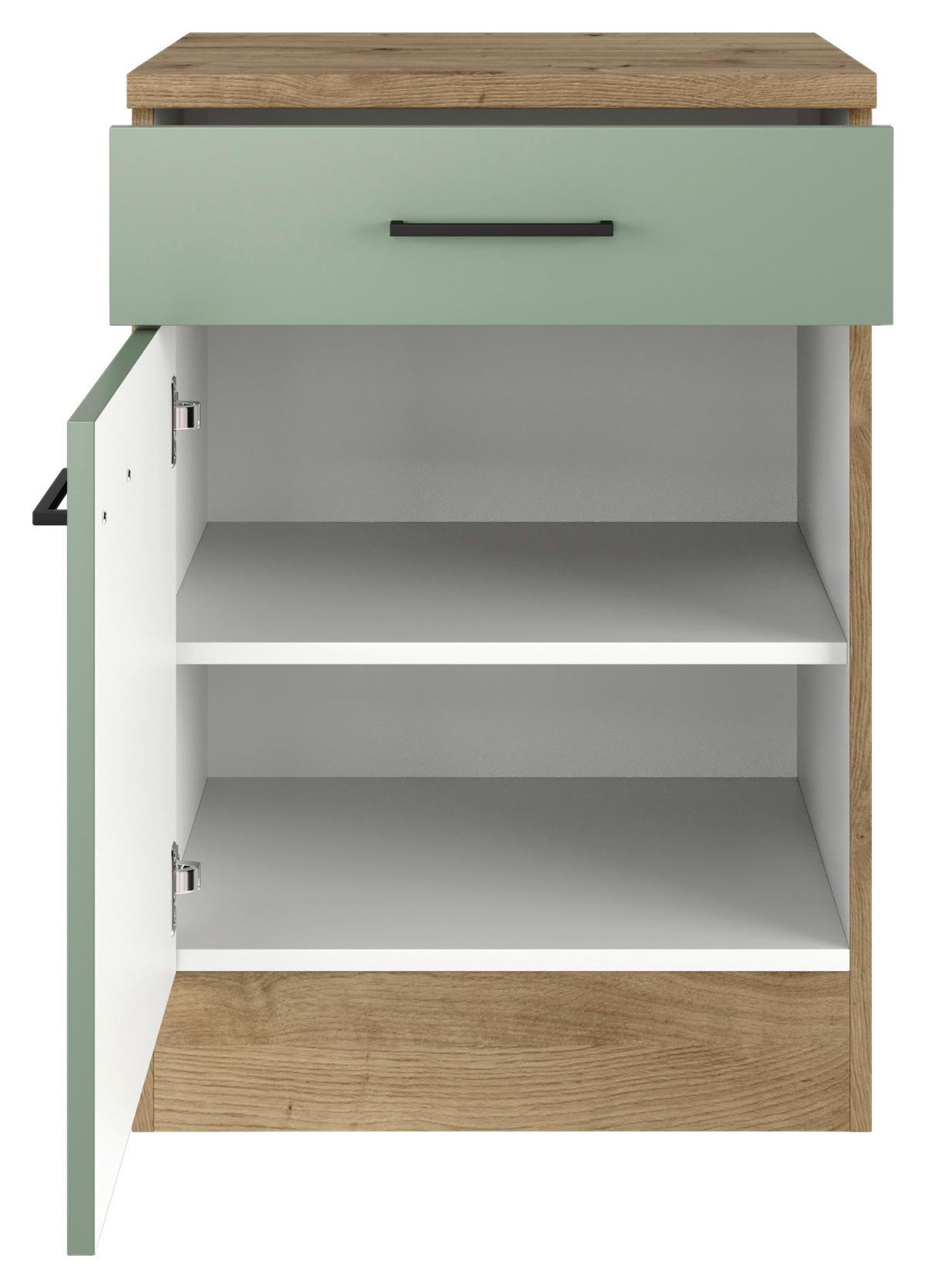 Kuhinjska Spodnja Omarica Cara, Zelena, Hrast - črna/zelena, Konvencionalno, kovina/leseni material (60/85/57cm) - FlexWell