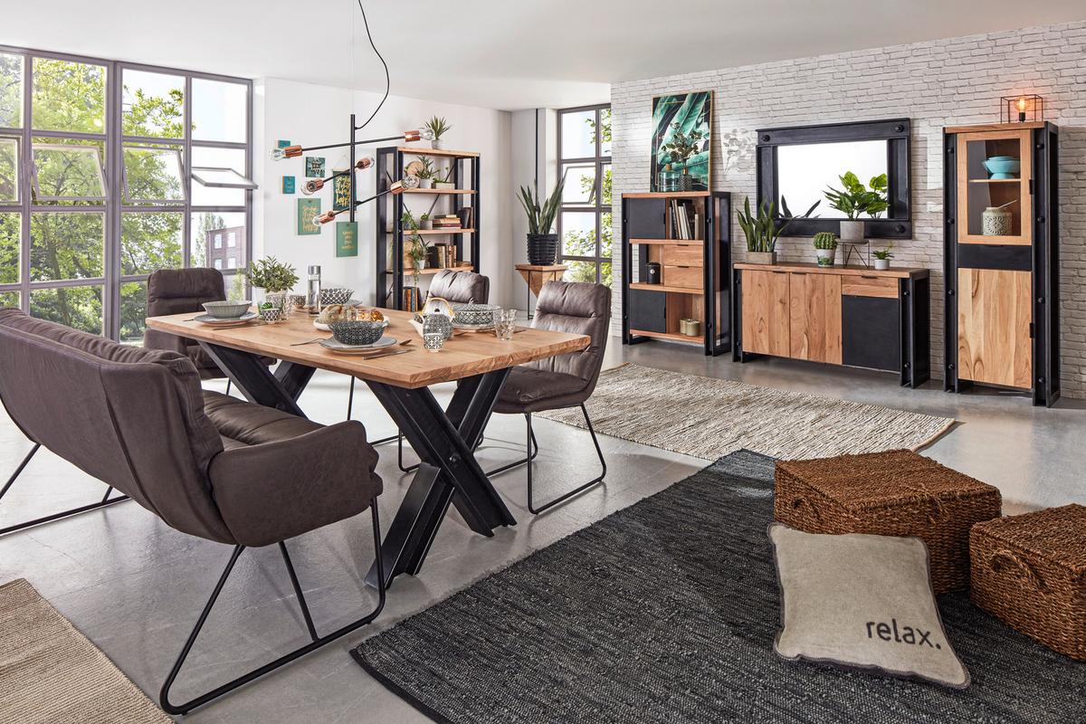 Vitrina Construction - črna/naravne barve, Trendi, kovina/steklo (60/180/40cm) - Zandiara