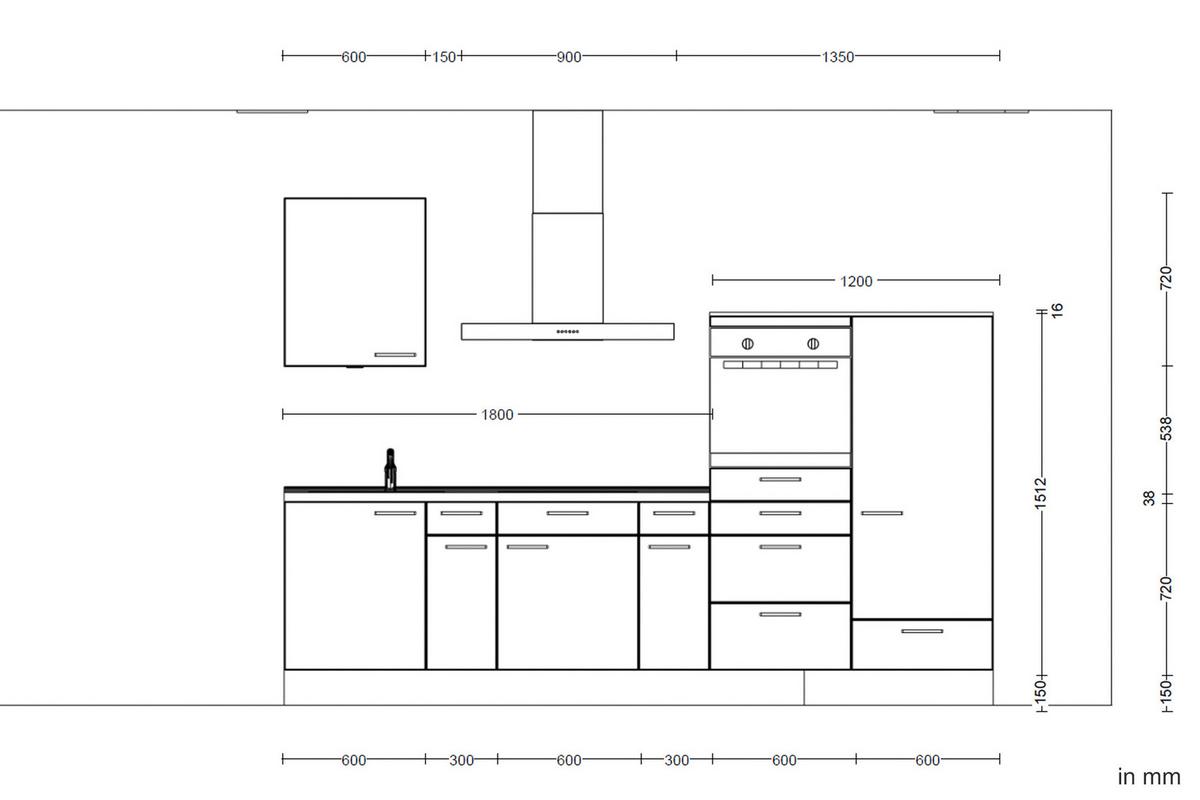 Küchenblock Flash Low m. Geräten Weiß Hochglanz - Edelstahlfarben/Eichefarben, MODERN, Holzwerkstoff/Metall (300cm) - Nobilia