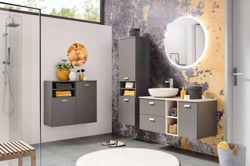 SZAFKA ŚREDNIA MONA - kolor srebrny/szary, Modern, materiał drewnopochodny/metal (40,3/138,3/32cm) - Stylife