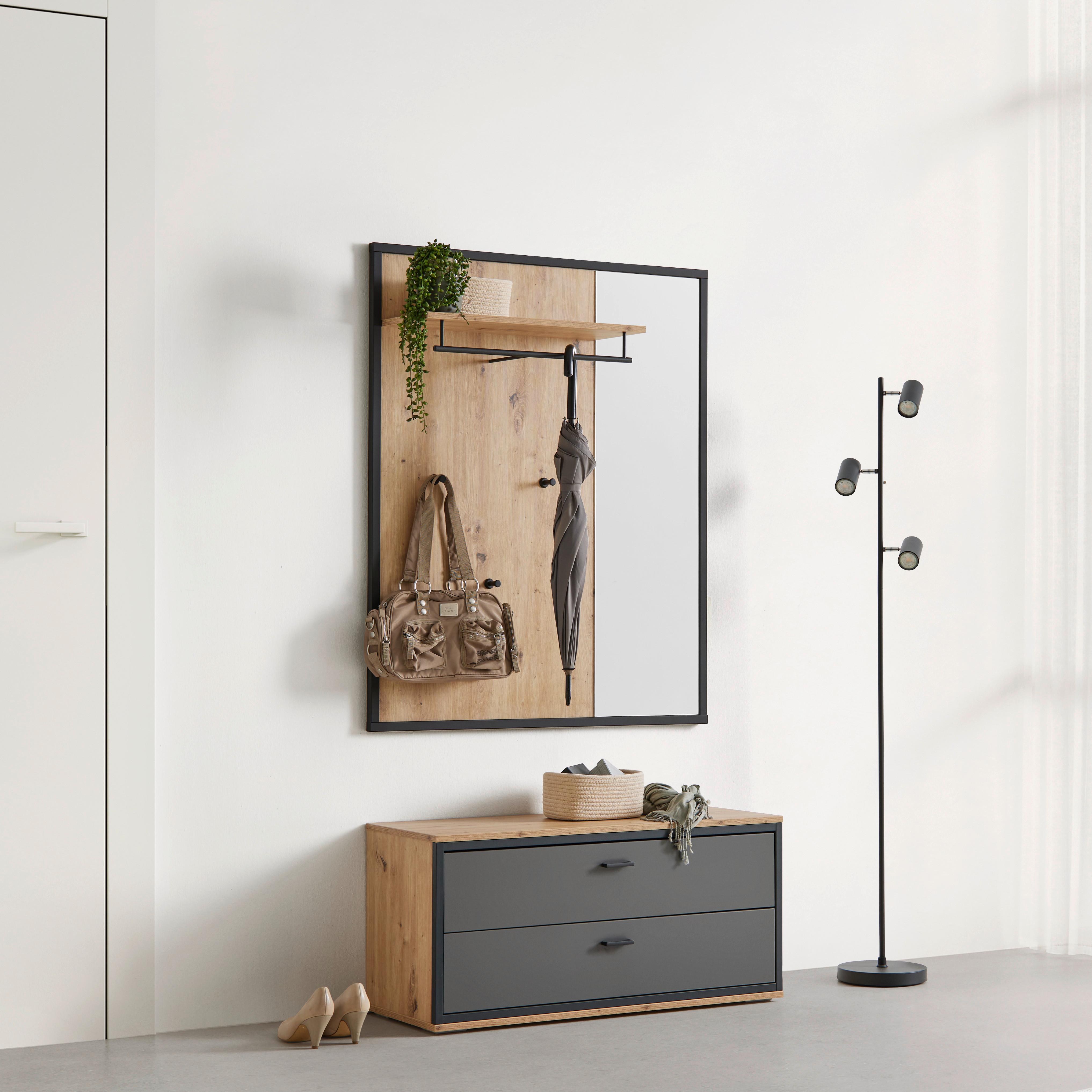 Garderobenpaneel Florenz Grau/Eiche Artisan - Eiche Artisan/Grau, MODERN, Glas/Holzwerkstoff (94/116/2,6cm) - Premium Living