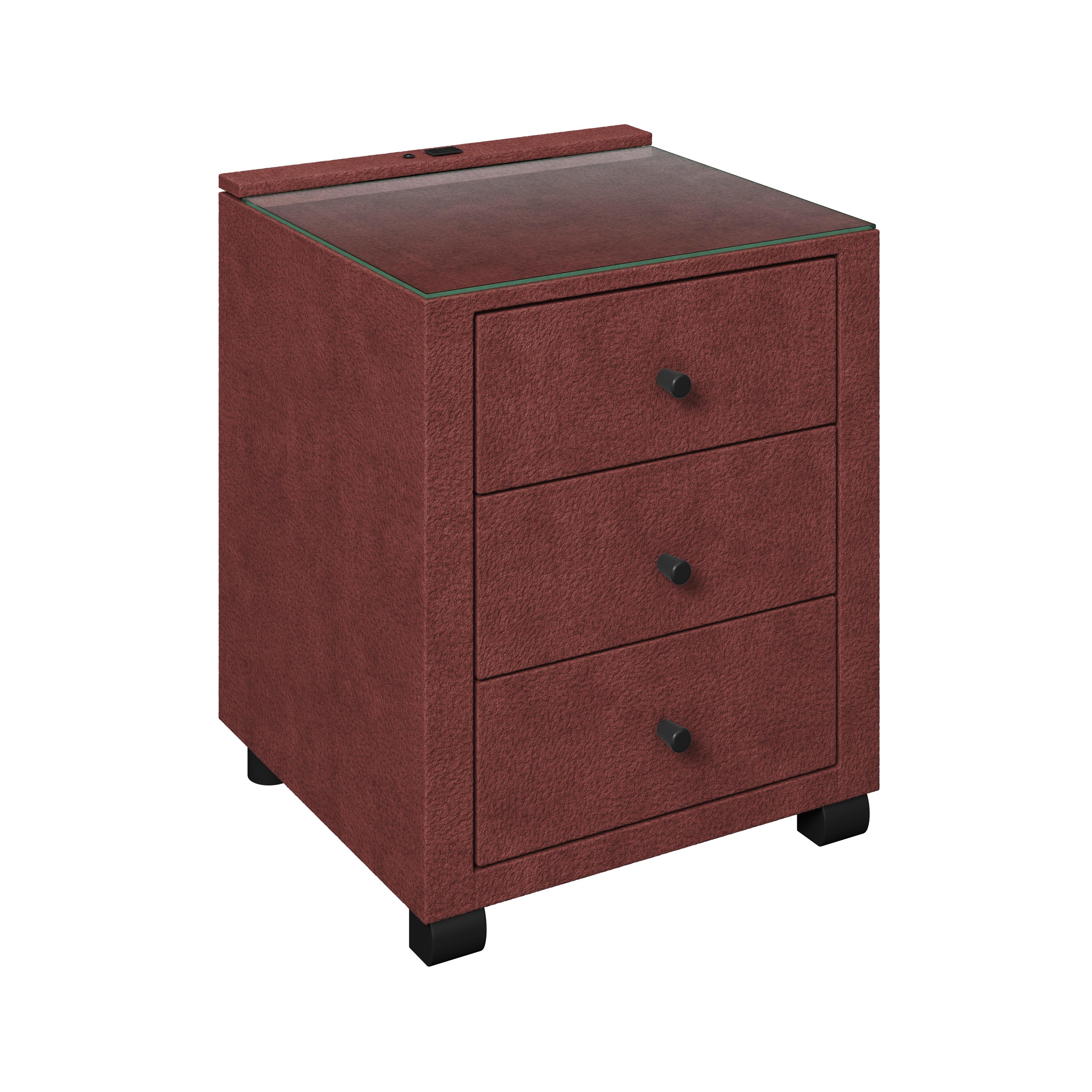 Noćni Ormarić Elysia - bordo, Trend, staklo/drvni materijal (48/68/45,5cm) - Premium Living