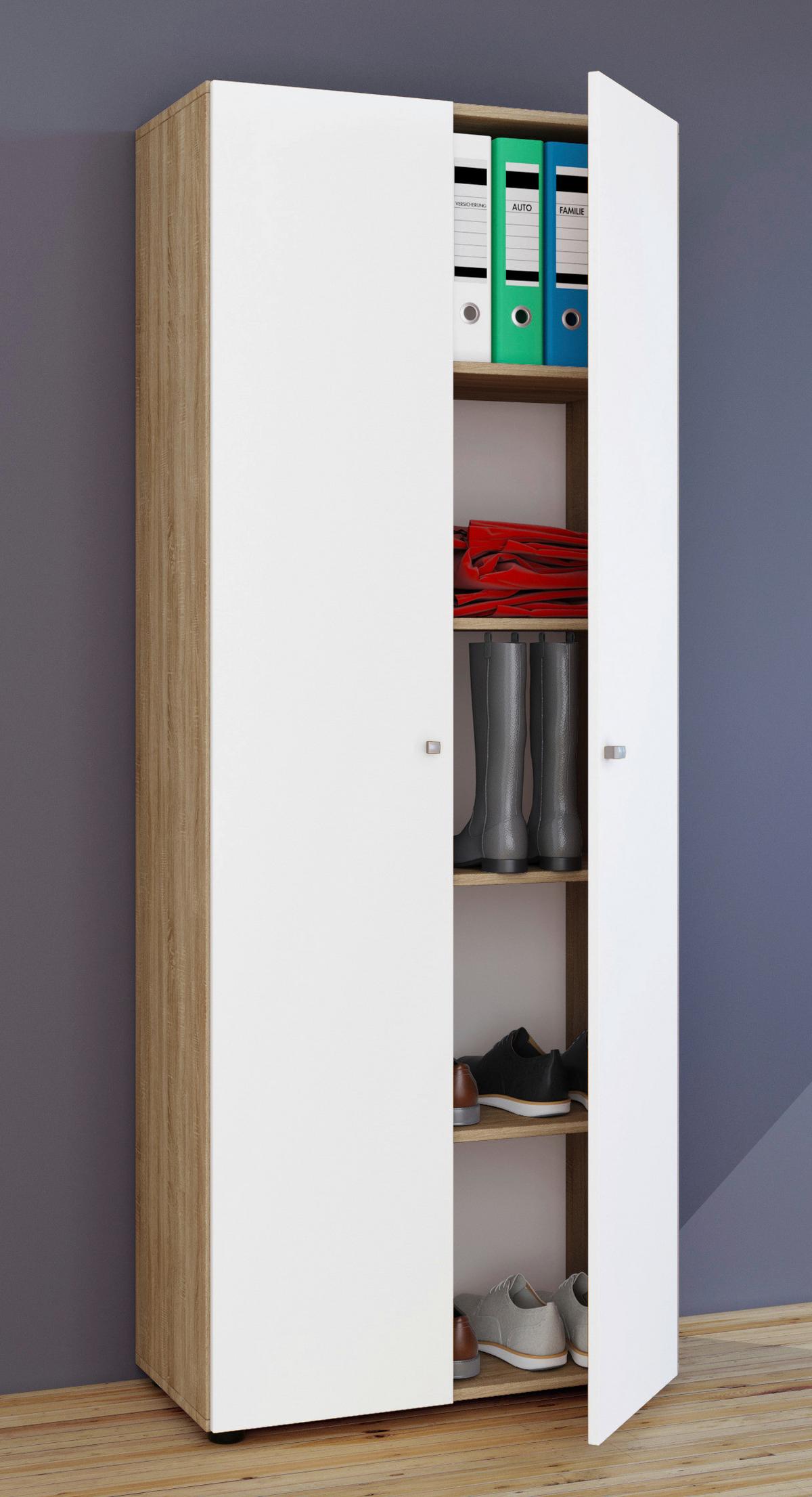 Večnamenska Omara Vandol, Barva Hrasta, Bela - srebrne barve/črna, Design, umetna masa/leseni material (70/178/39cm) - MID.YOU