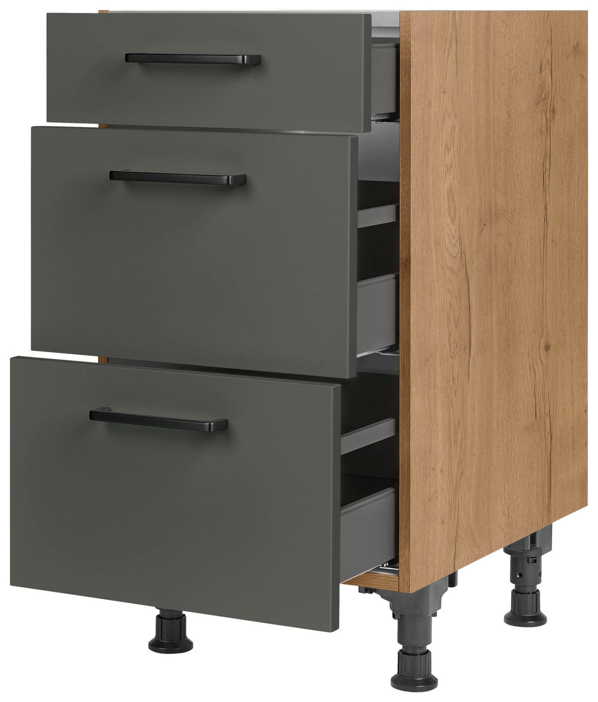 Schubkastenunterschrank Easytouch Grün - Eichefarben/Schwarz, MODERN, Holzwerkstoff/Metall (45/87/56cm) - Nobilia