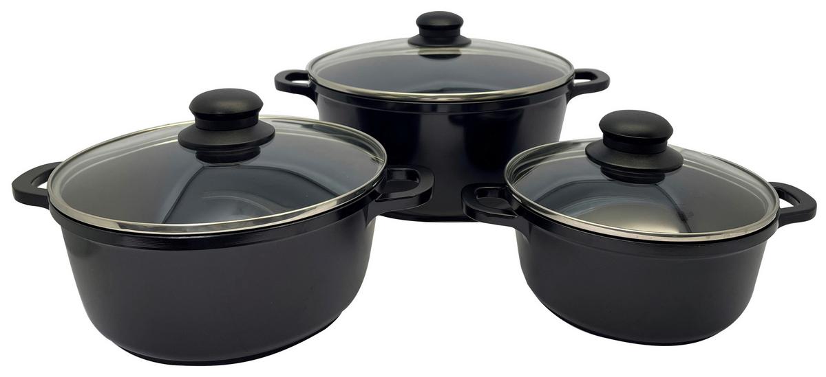 Kochtopfset Mia Schwarz, 6-teilig - Klar/Transparent, Konventionell, Glas/Kunststoff - Mömax