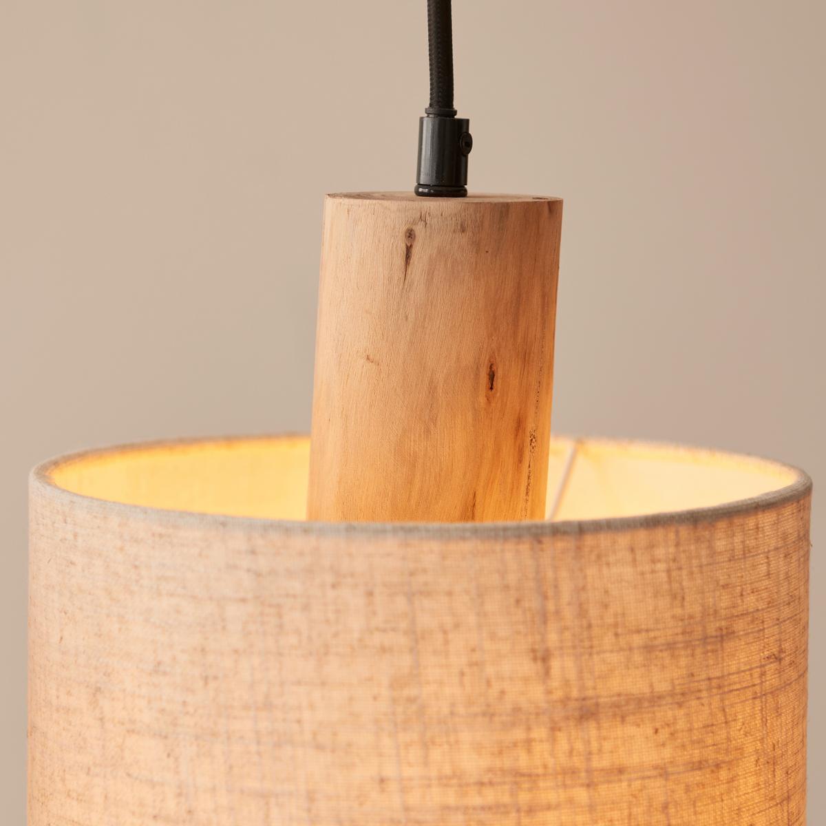 Pendelleuchte Pia Naturfarben max. 40 Watt - Schwarz/Naturfarben, Natur, Holz/Textil (80/20/130cm) - Brilliant