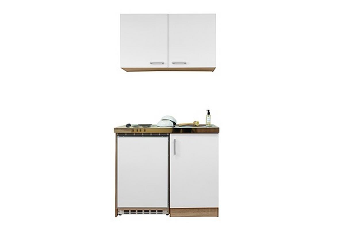 Miniküche Weiss/Eiche Sonoma m. Geräten B: ca. 100 cm - Edelstahlfarben/Eichefarben, MODERN, Holzwerkstoff/Kunststoff (100cm) - Respekta