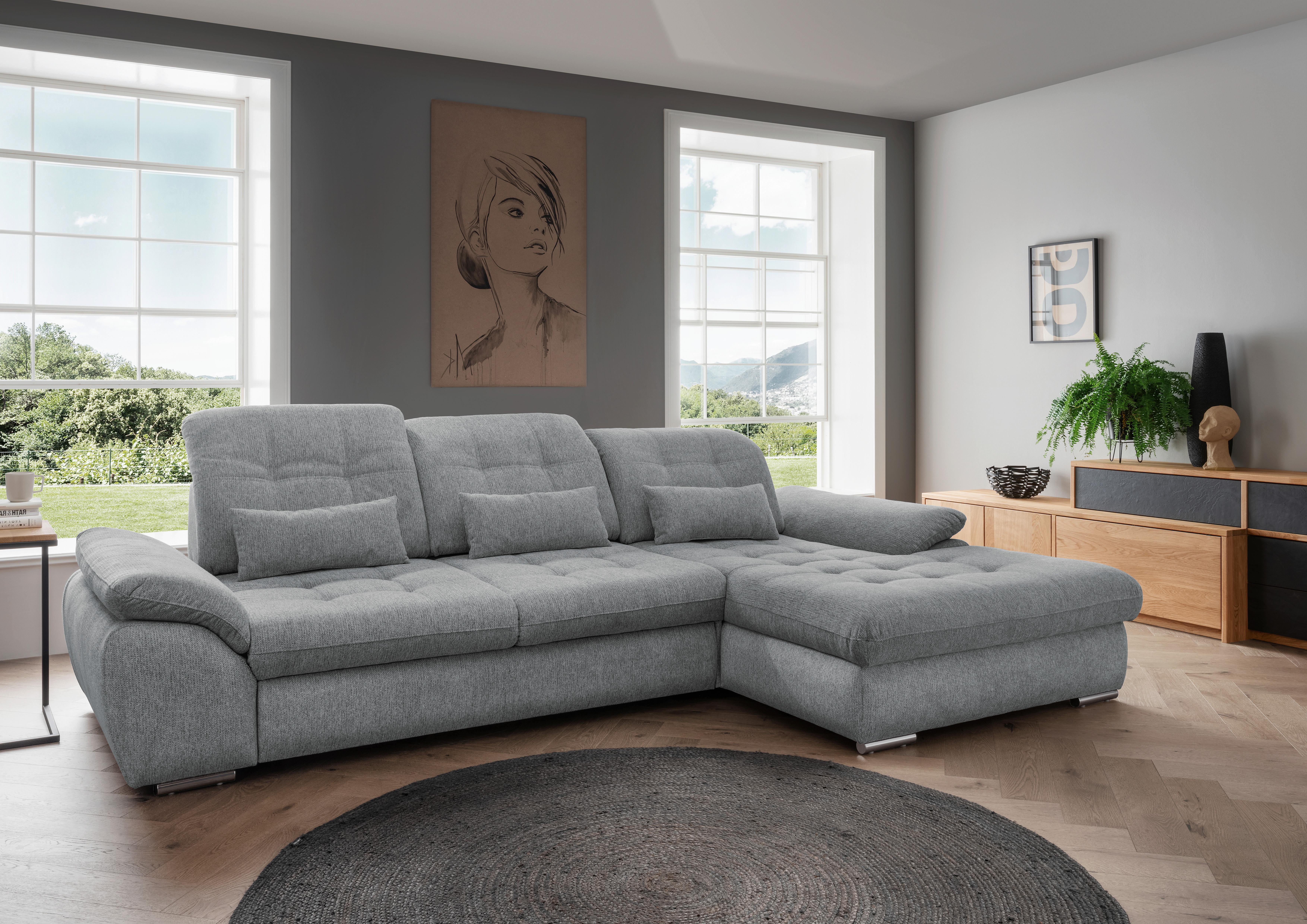 Ecksofa Rigatti mit Bettkasten ca. 314x184 cm Silberfarben - Chromfarben/Anthrazit, MODERN, Textil/Metall (314/184cm) - Livetastic
