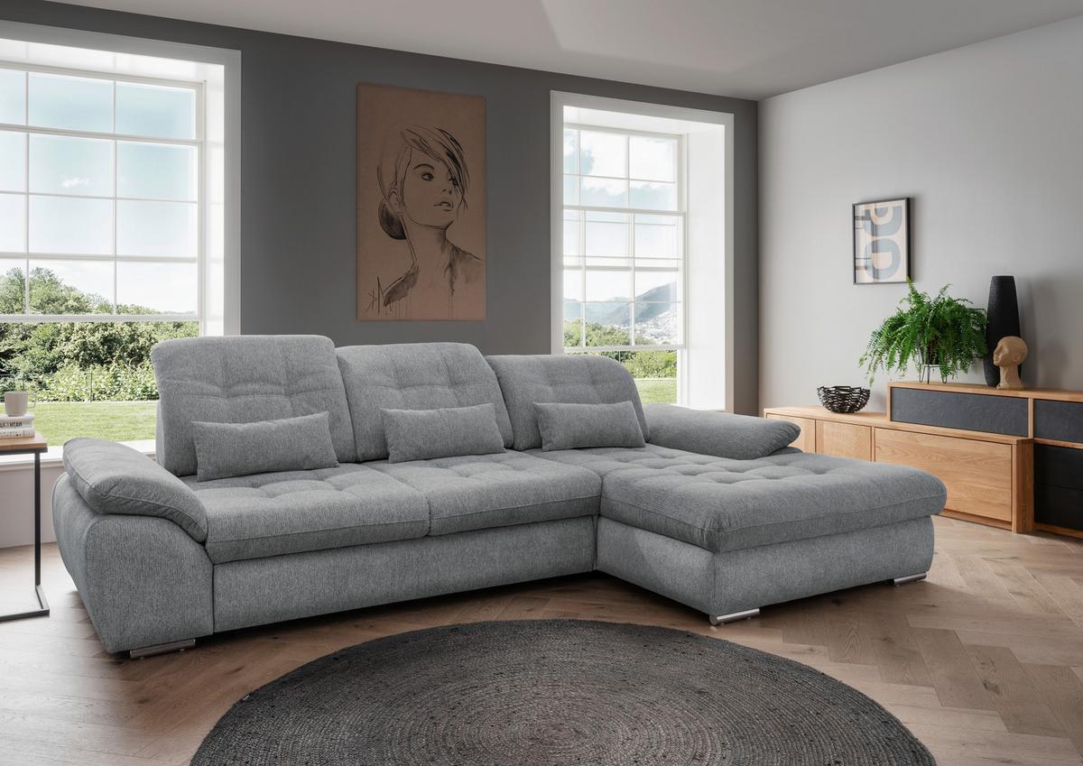 Ecksofa Rigatti mit Bettkasten ca. 314x184 cm Silberfarben - Chromfarben/Anthrazit, MODERN, Textil/Metall (314/184cm) - Livetastic
