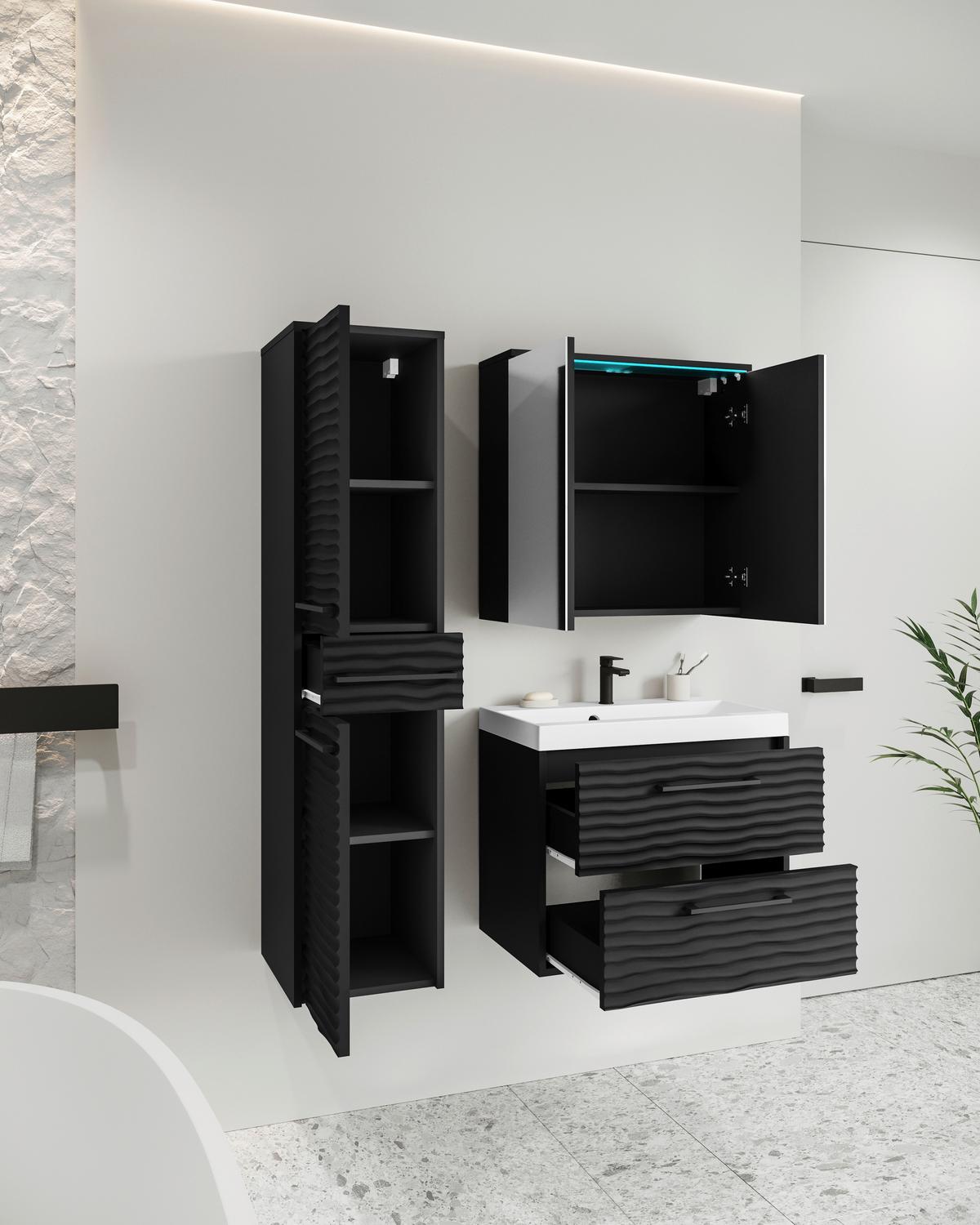 Kopalnica Toronto, Črna, 4-Delno - črna/bela, Trendi, kovina/leseni material (90cm) - P & B