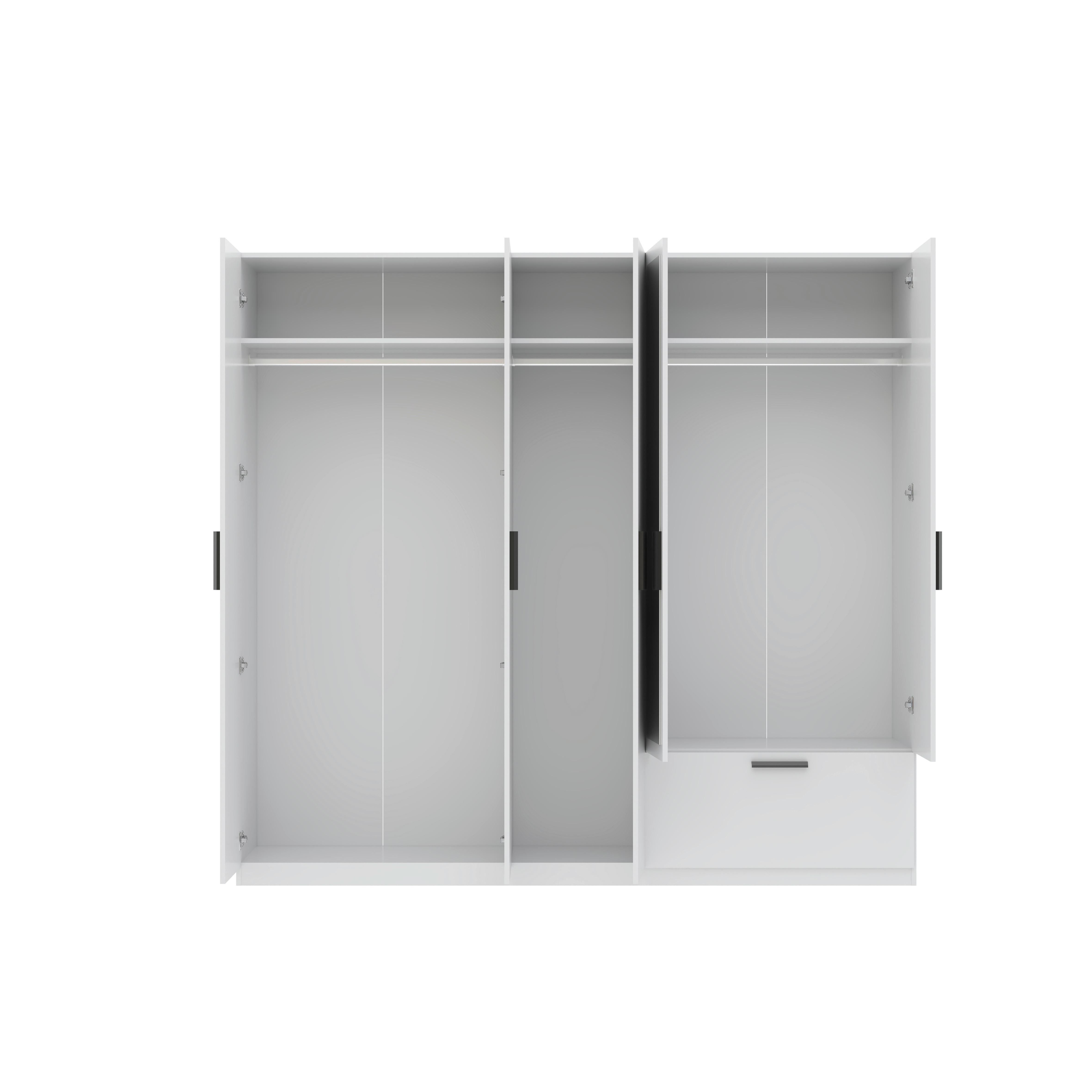 GARDEROB MED GÅNGJÄRNSDÖRRAR MILOS 5T1S - vit/svart, Modern, trämaterial/plast (225/210/54cm) - Mömax