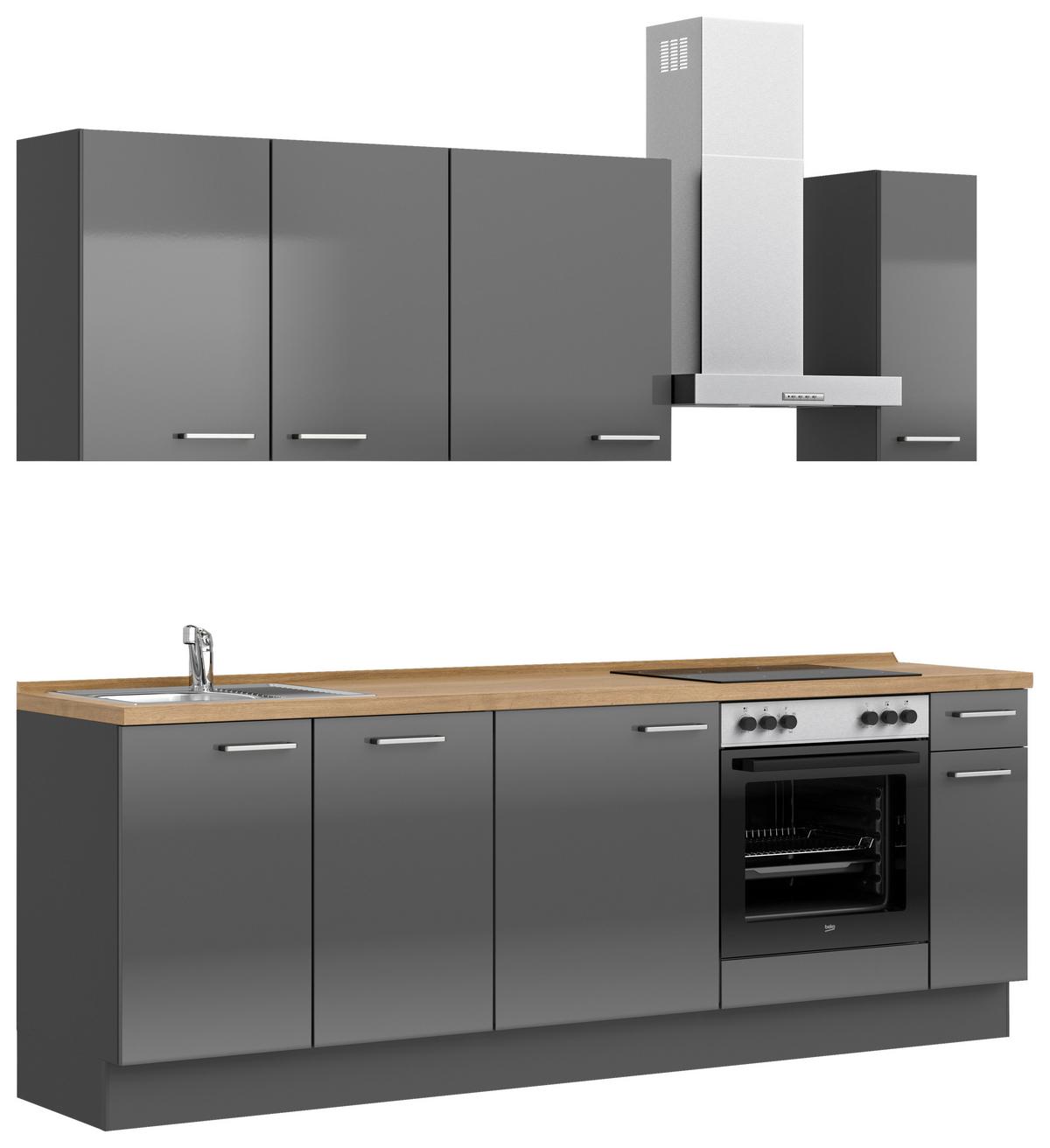 Küchenblock Flash Low m. Geräten Schieferfarben - Schieferfarben/Edelstahlfarben, MODERN, Holzwerkstoff/Metall (240cm) - Nobilia