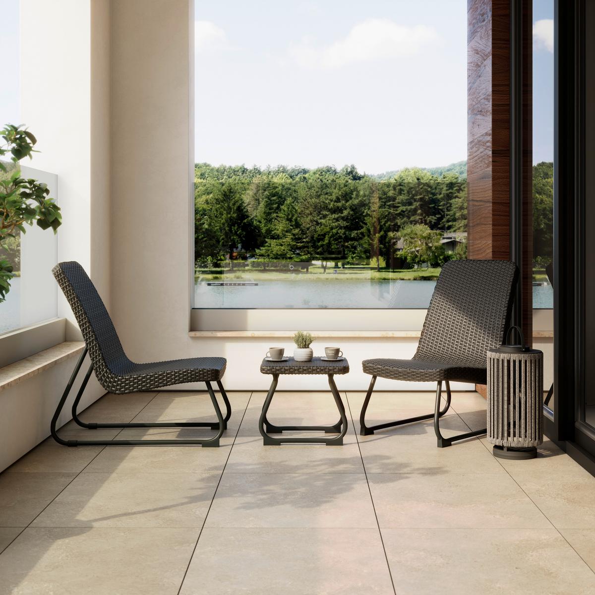 Balkonszett Augustina - sötétszürke, Modern, műanyag/fém - Bessagi Garden