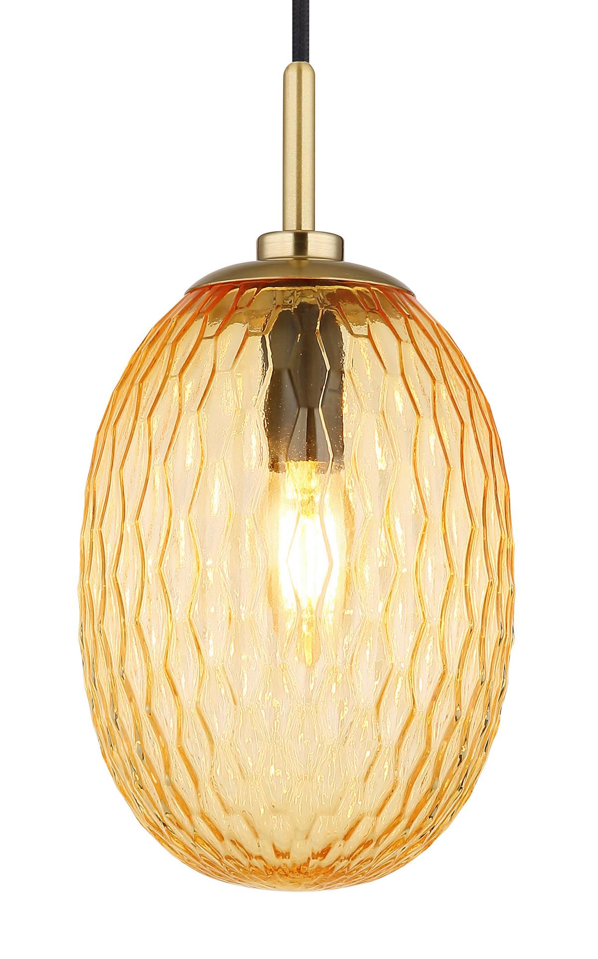 HÄNGELEUCHTE 15899H - Goldfarben/Schwarz, Basics, Glas/Textil (15/120cm) - Globo