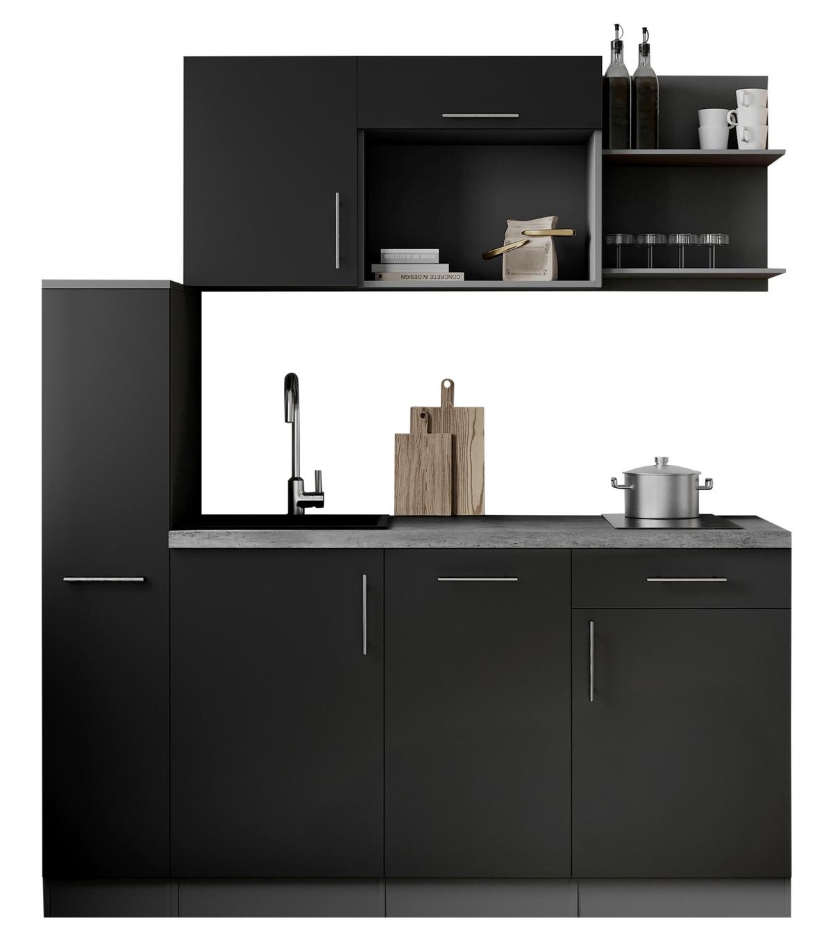 Küchenblock Oliver m. Geräten Schwarz - Schwarz/Grau, Trend, Holzwerkstoff/Metall (175cm) - Respekta