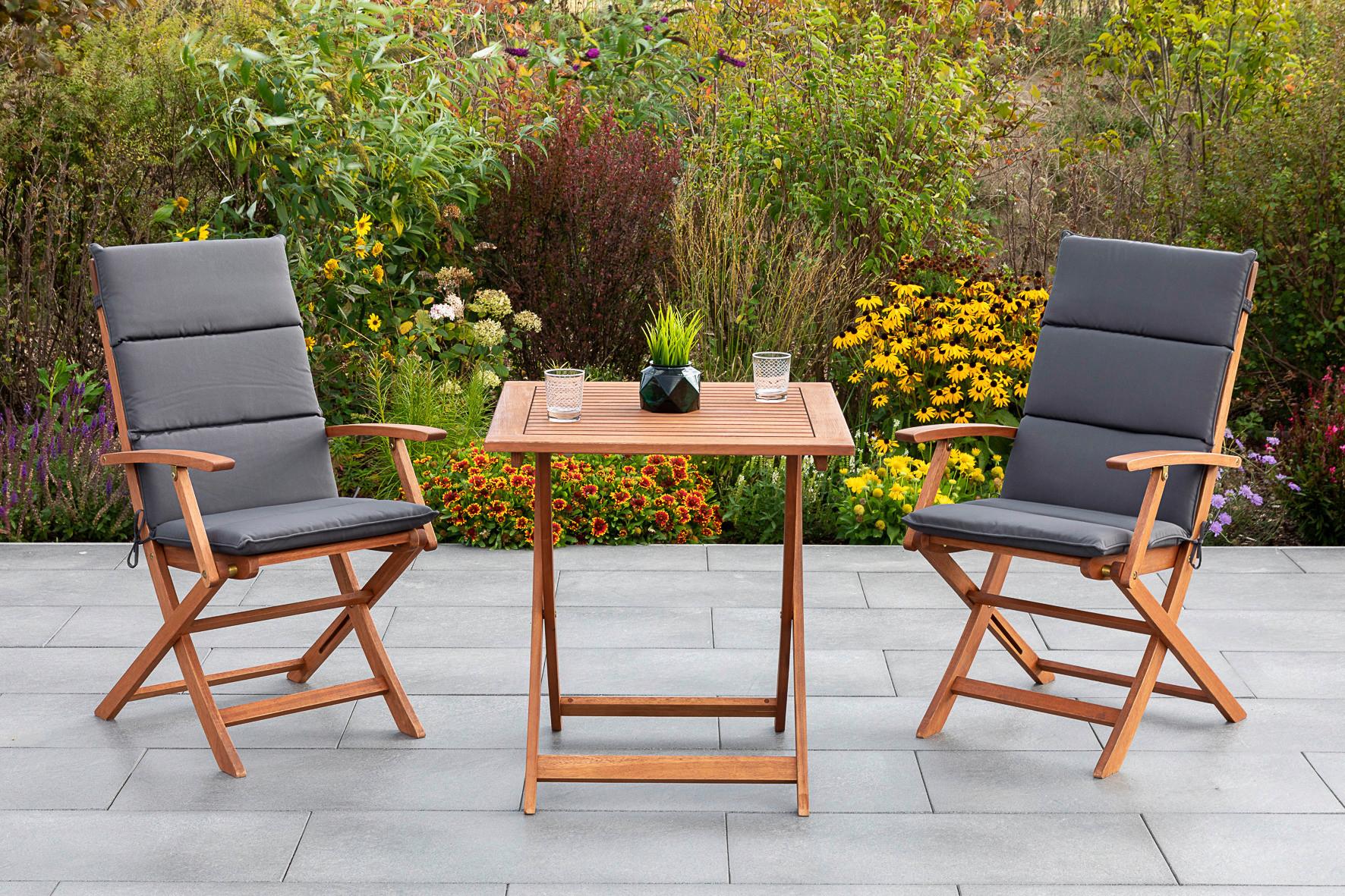 Gartenmöbel Set 5-tlg Comodoro Echtholz klappbar mit Kissen - Braun/Grau, KONVENTIONELL, Holz/Textil - Gardenson