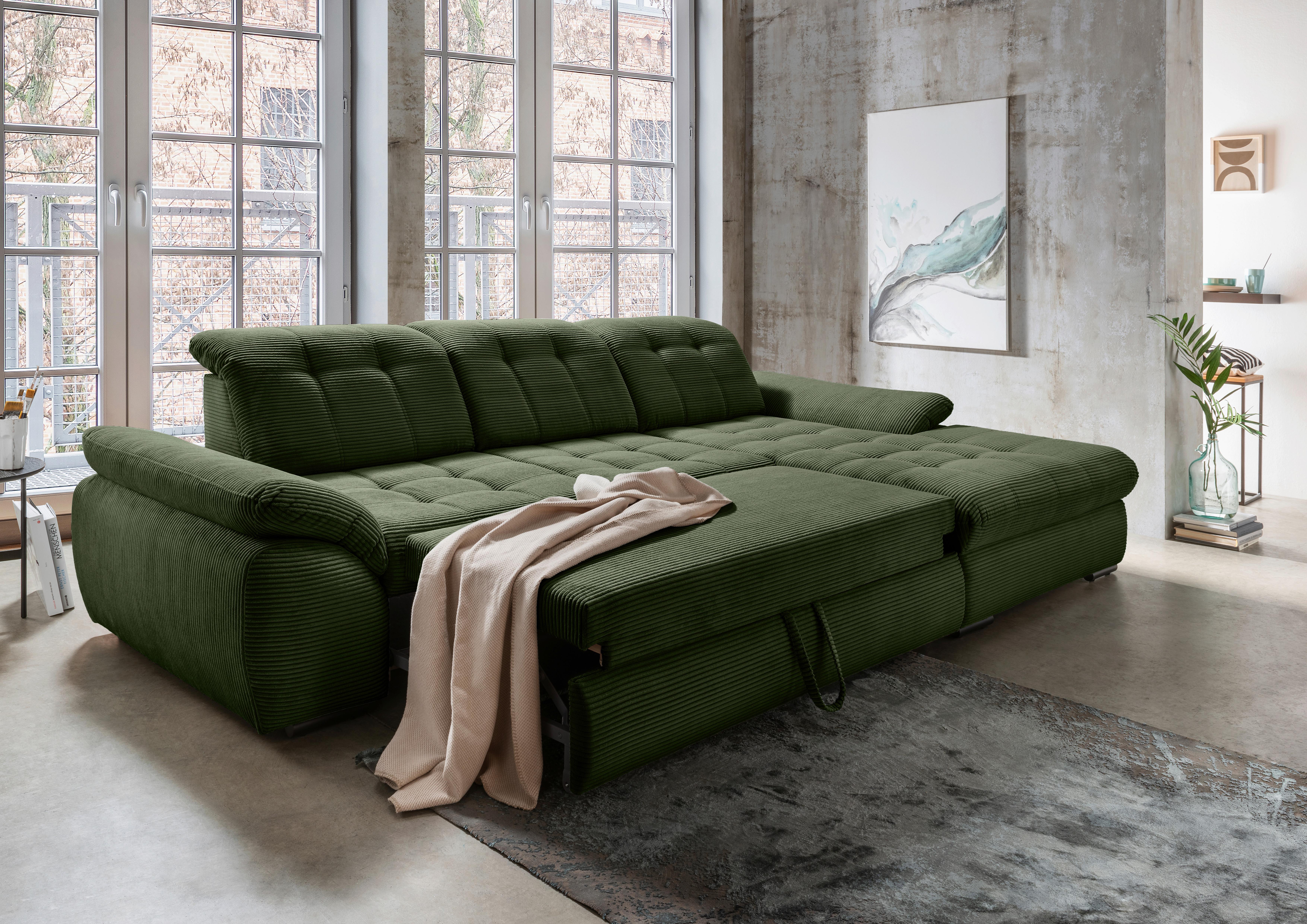 Ecksofa mit Bettkasten Rigatti ca. 314x184 cm Dunkelgrün - Dunkelgrün/Schwarz, MODERN, Textil/Metall (314/184cm) - Livetastic