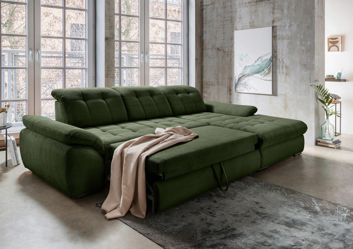 Ecksofa mit Bettkasten Rigatti ca. 314x184 cm Dunkelgrün - Dunkelgrün/Schwarz, MODERN, Textil/Metall (314/184cm) - Livetastic