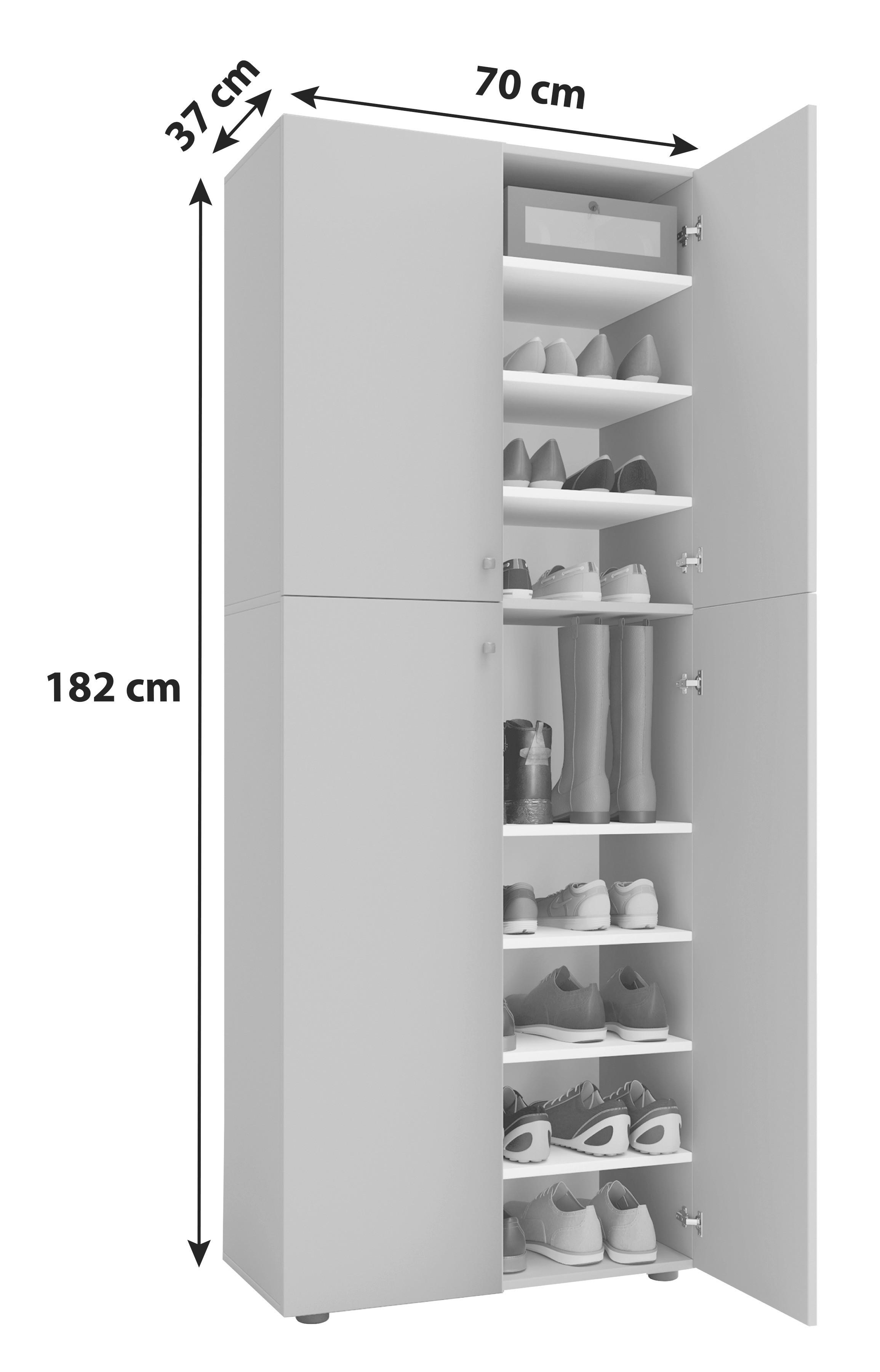 Schuhschrank in Grau 'Lona' - Silberfarben/Schwarz, KONVENTIONELL, Holzwerkstoff/Kunststoff (70/182/37cm) - MID.YOU