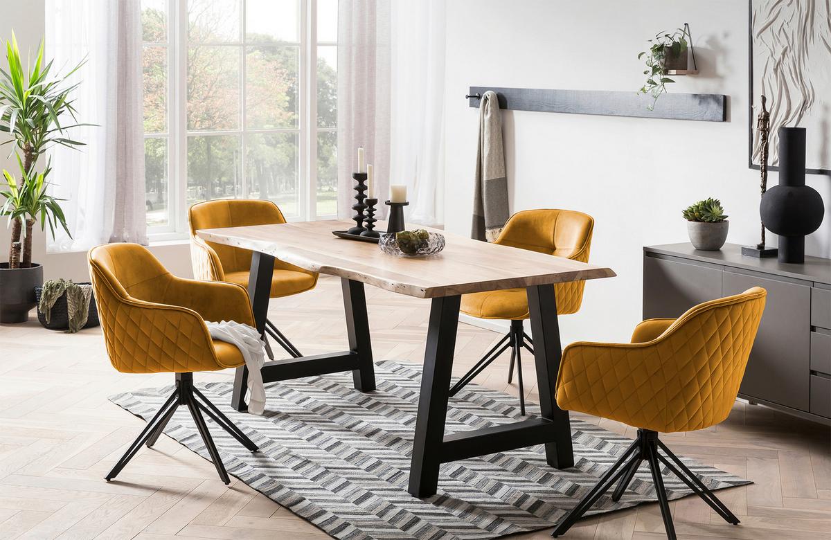 Naslanjač Samt, Rumena, Vrtljiv - rumena/črna, Moderno, kovina/tekstil (59/83/60cm) - Livetastic