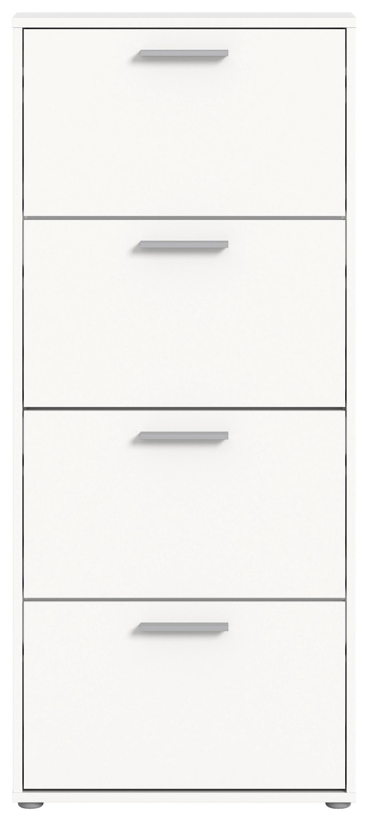 SZAFKA UCHYLNA NA BUTY SAM - kolor srebrny/biały, Design, materiał drewnopochodny/tworzywo sztuczne (59/136/17cm) - Carryhome