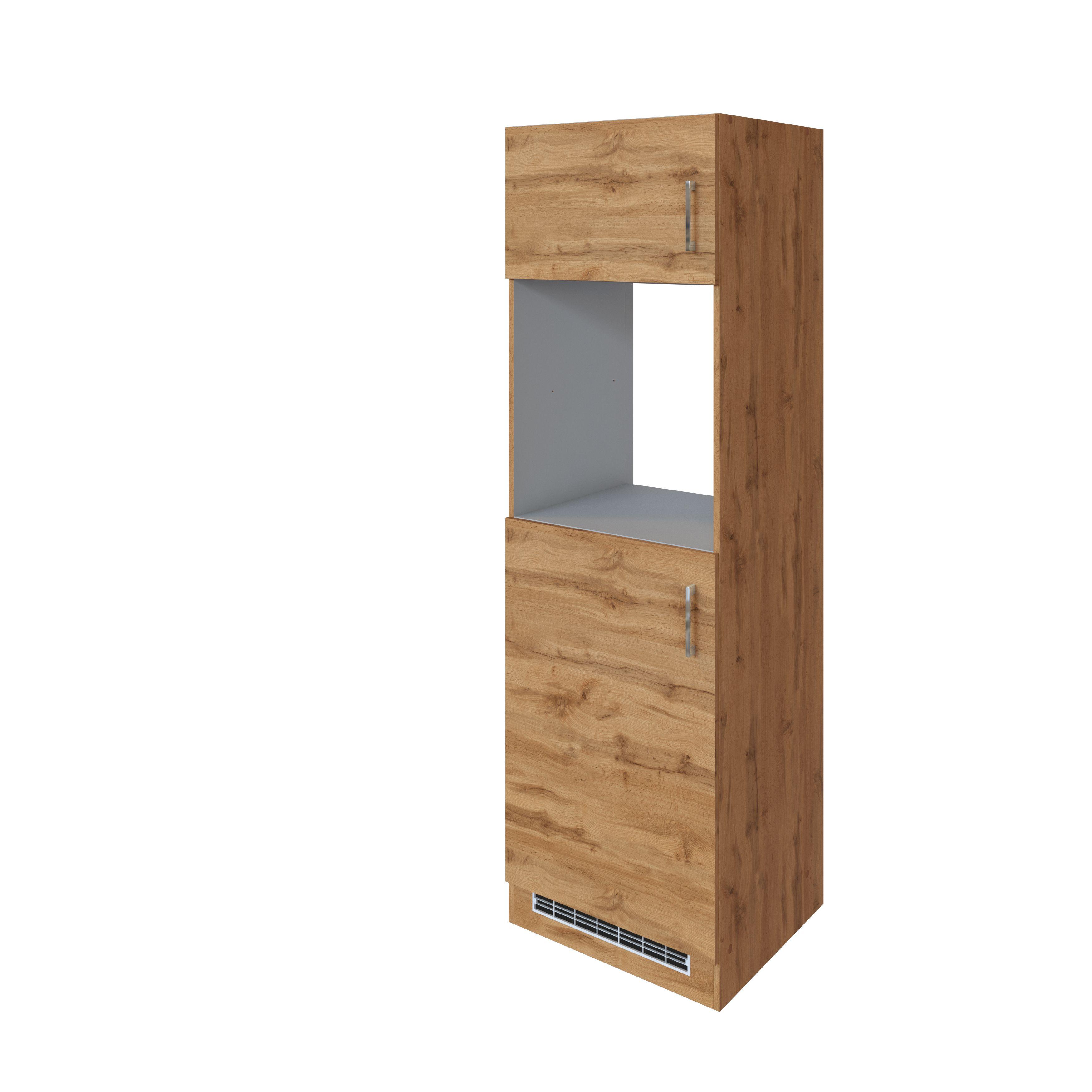 Held Backofen-/Kühlschrank Umbauschrank ca. 60 cm Eiche - Chromfarben/Eichefarben, MODERN, Holzwerkstoff/Metall (60/200/60cm) - Held