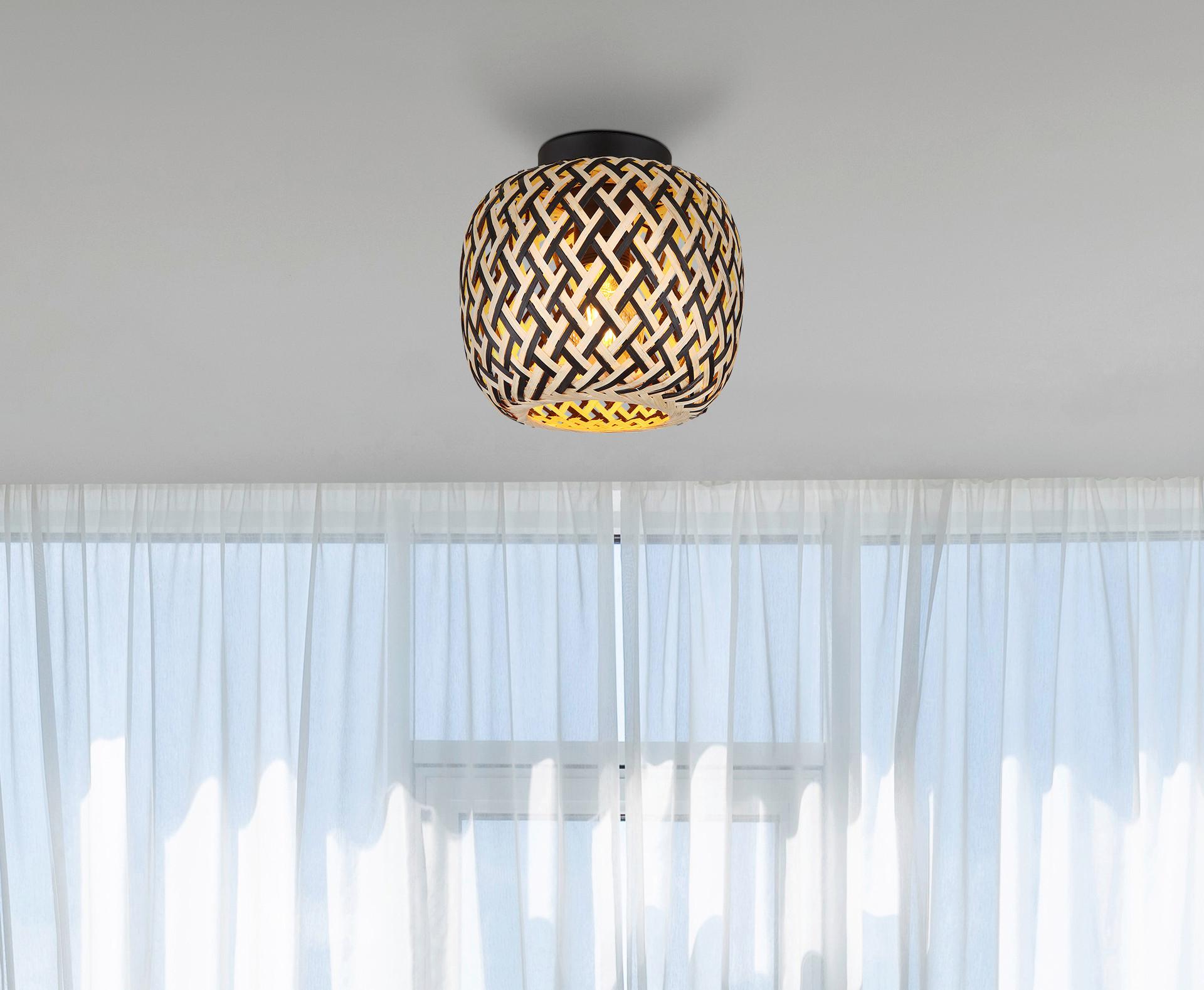 Deckenleuchte Colly Naturfarben/Schwarz max.15Watt - Schwarz/Naturfarben, Natur, Naturmaterialien/Metall (20/19,5cm) - Globo