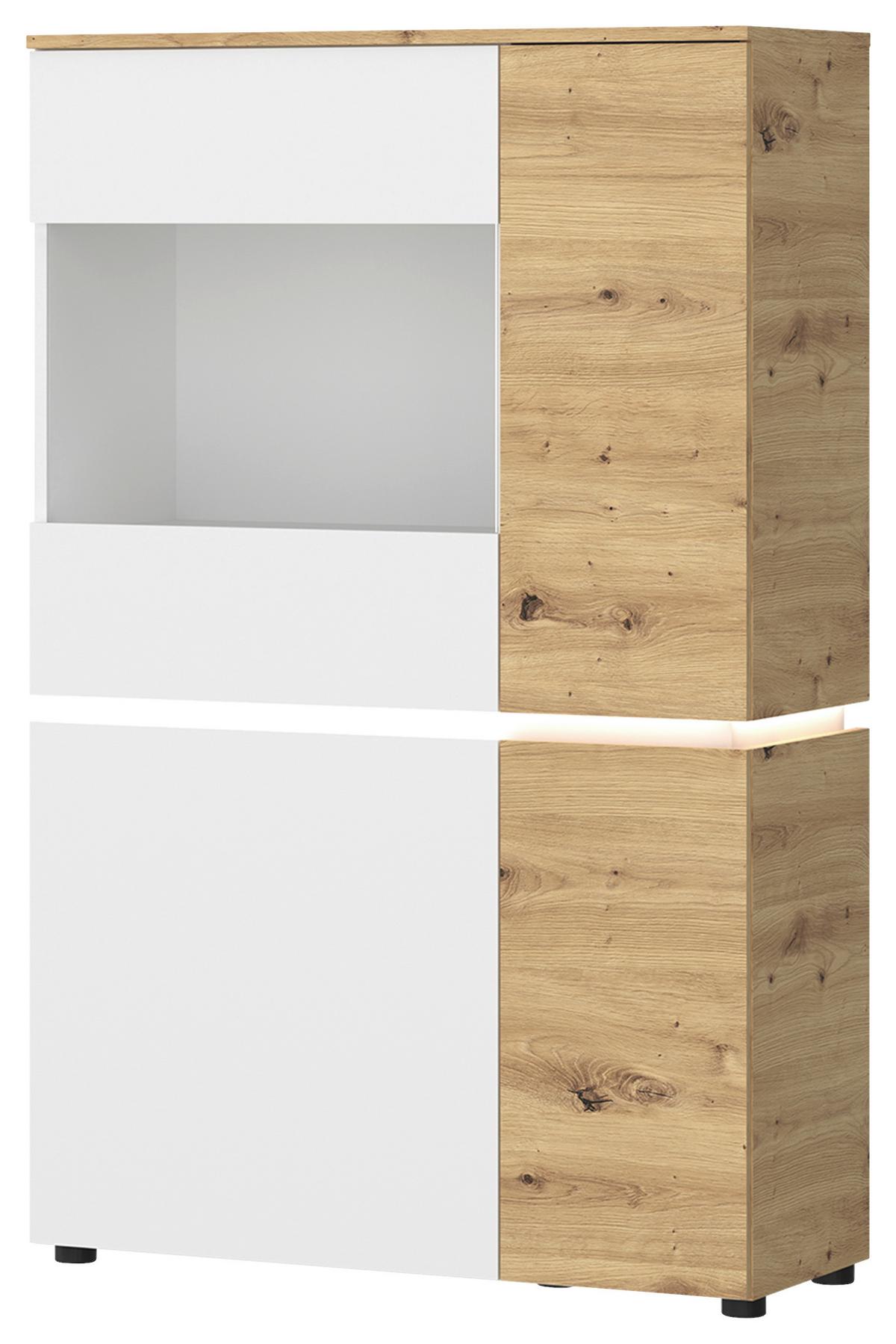Vitrină LUCI - alb/stejar Artisan, Trend, sticlă/material pe bază de lemn (90,4/146/40cm) - Modern Living