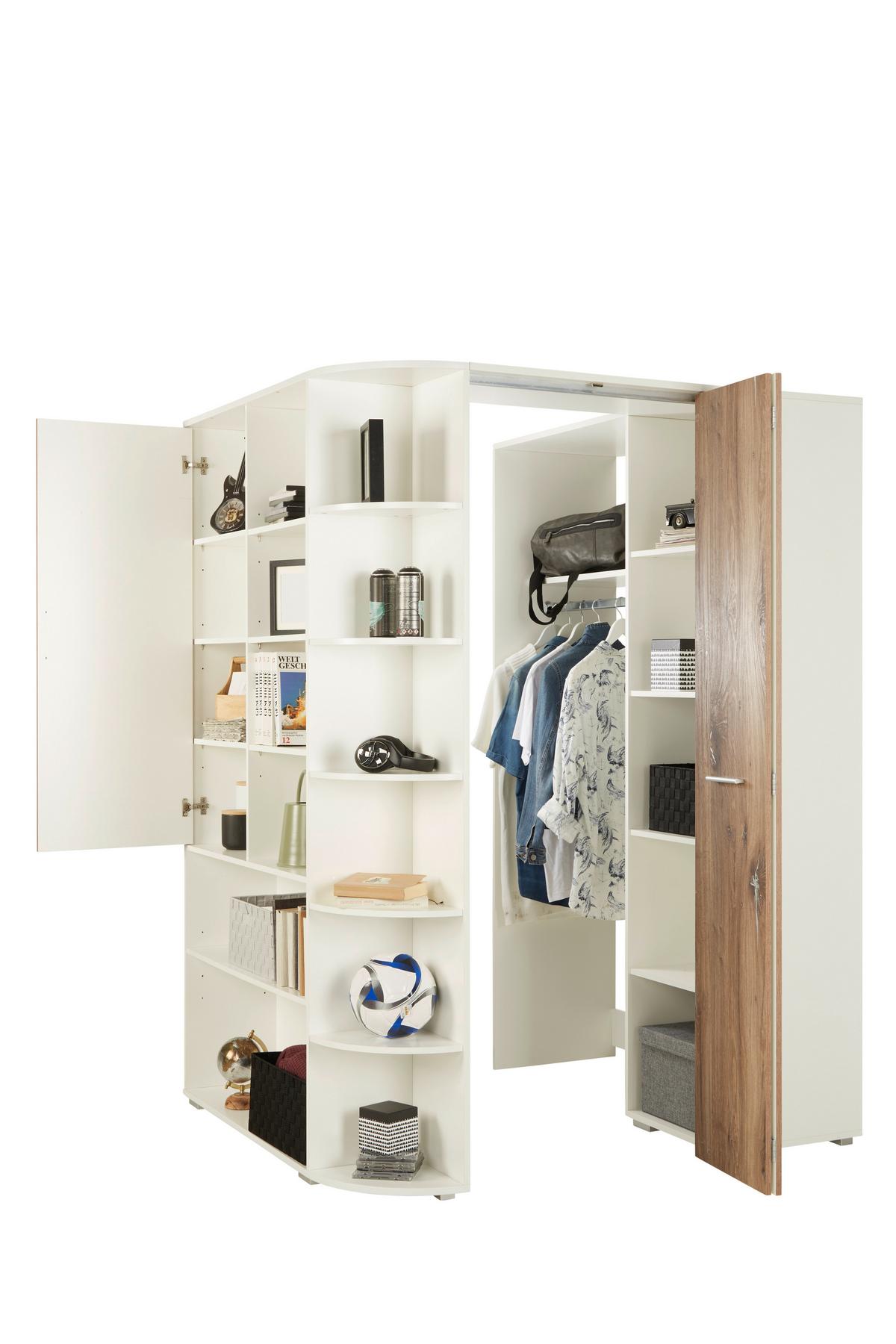 Eckschrank Young Eichefarben - Eichefarben/Alufarben, KONVENTIONELL, Holzwerkstoff/Kunststoff (124/198/148cm) - Mömax