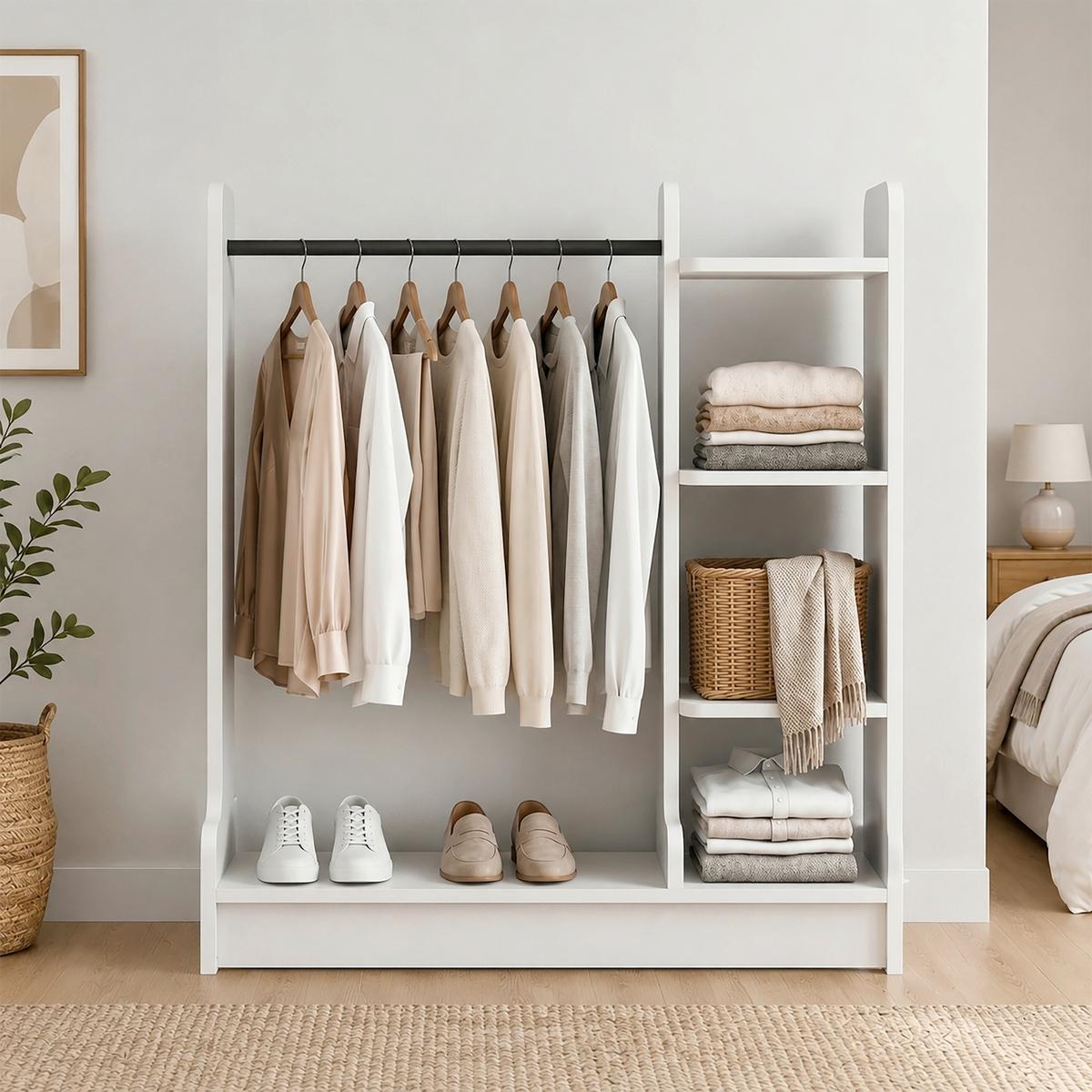 Garderobe Lempu L Weiß - Weiß, MODERN, Holzwerkstoff/Metall (106/110/35cm) - Livetastic