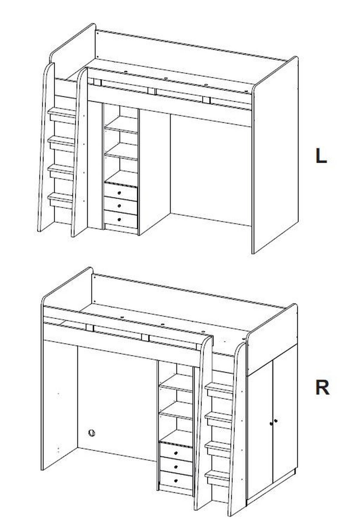 Visoka Postelja Unit, Bela, 90x200, Višina 160 Cm - bela, Moderno, leseni material (90/200cm) - MID.YOU