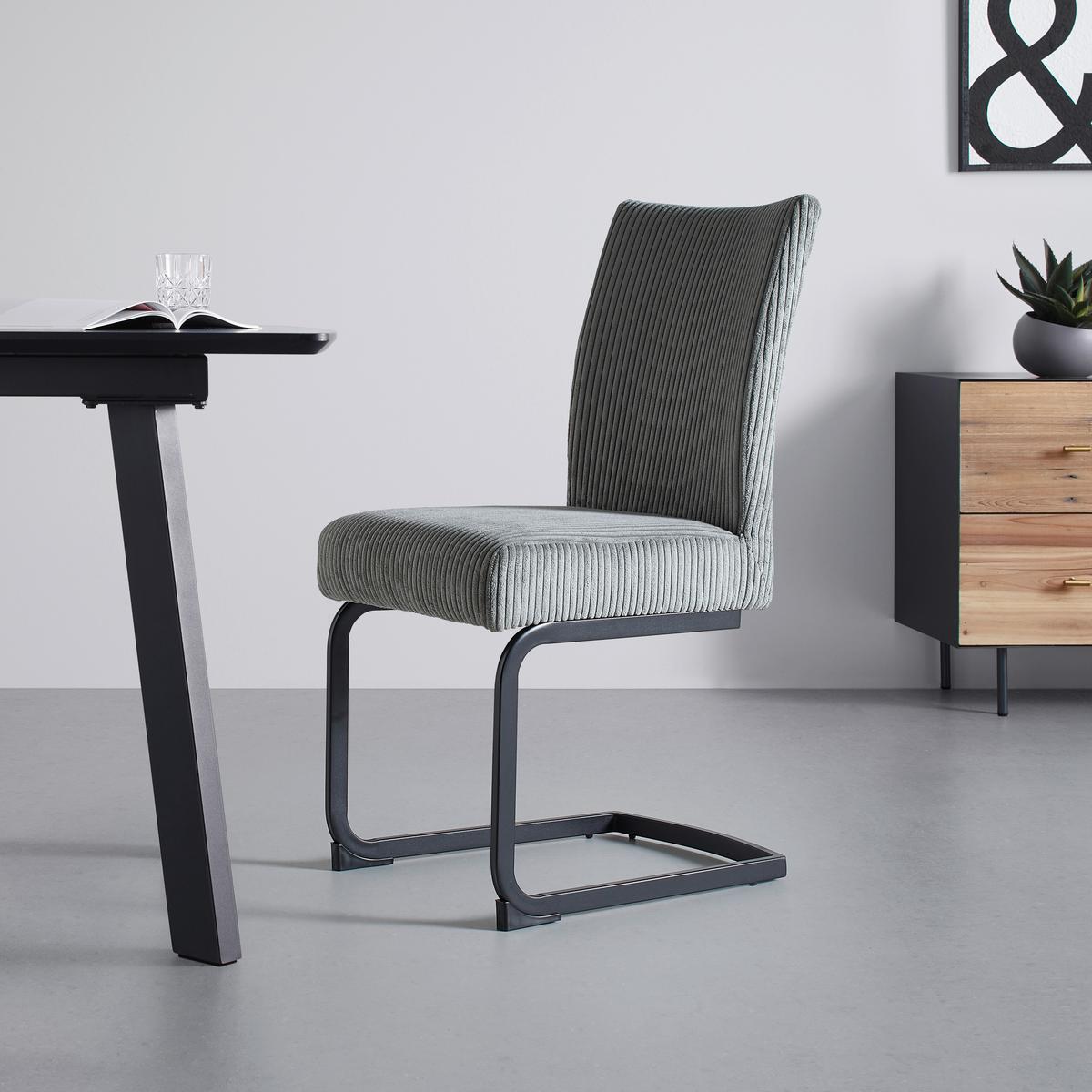 Schwingstuhl Nelia Grau Cord Gepolstert - Schwarz/Grau, MODERN, Holz/Textil (45/95/60cm) - Bessagi Home