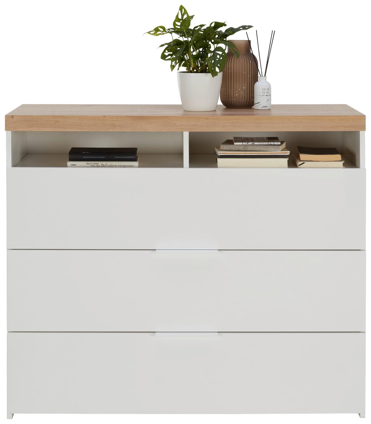 Kommode In Weiss/eiche - Weiss Hochglanz/Weiss, Konventionell, Holzwerkstoff/Metall (110/94/45cm) - Premium Living