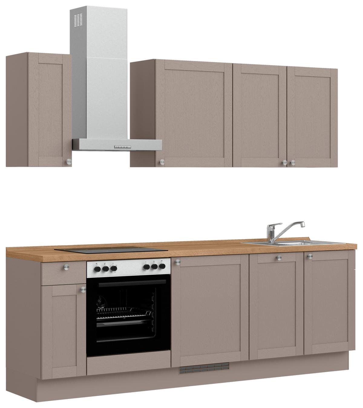Küchenleerblock Frame Low o. Geräte Beigebraun - Edelstahlfarben/Eichefarben, MODERN, Holzwerkstoff/Metall (240cm) - Nobilia