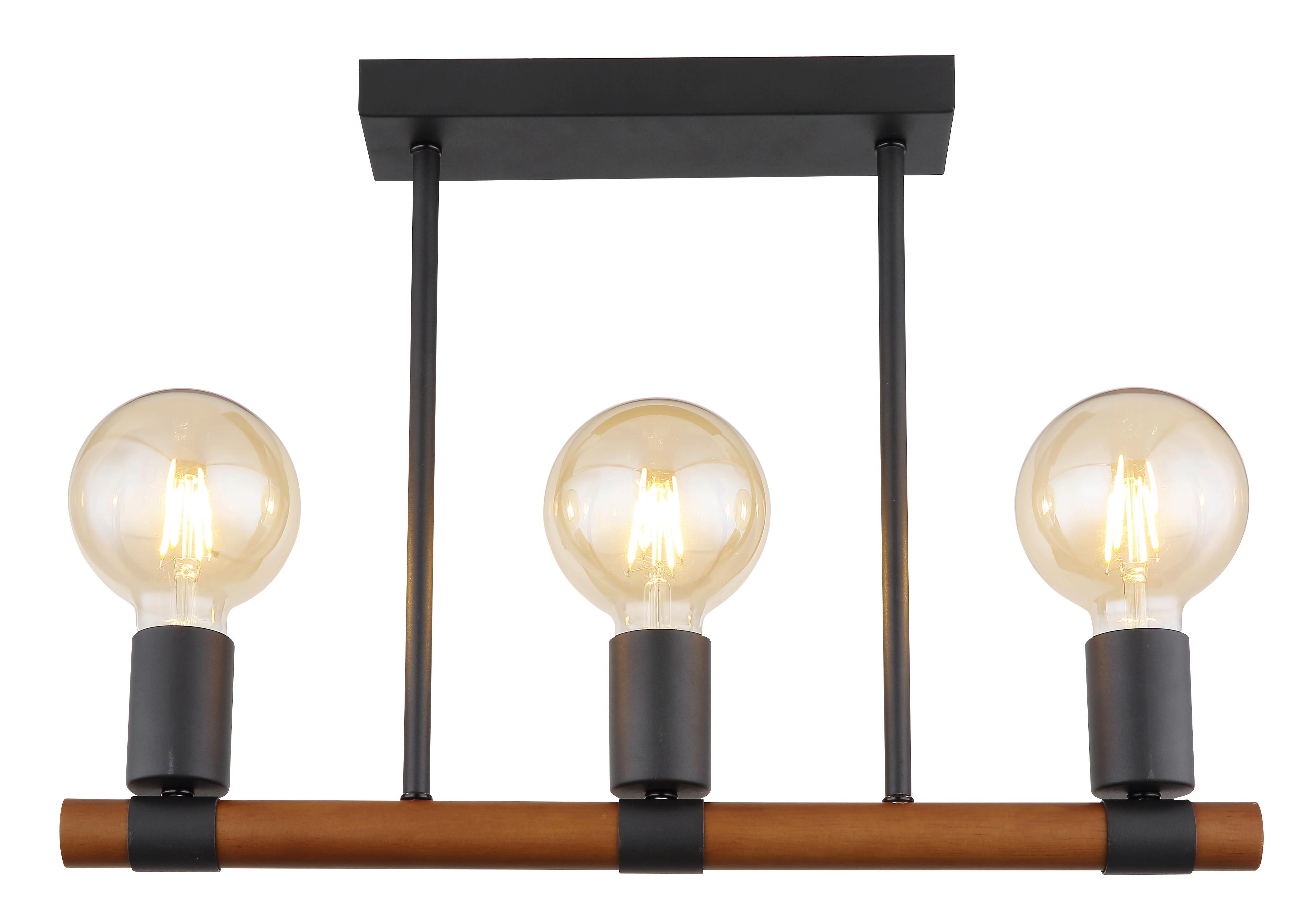 Deckenleuchte Heinrich Braun/Schwarz max. 40 Watt - Schwarz/Braun, Basics, Holz/Metall (49/6/35cm) - Globo