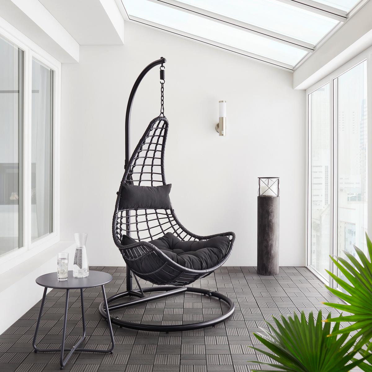 Hängesessel Caitlin Schwarz Metall/Kunststoff/Outdoorstoff - Schwarz, Kunststoff/Textil (110/198/105cm) - Bessagi Garden
