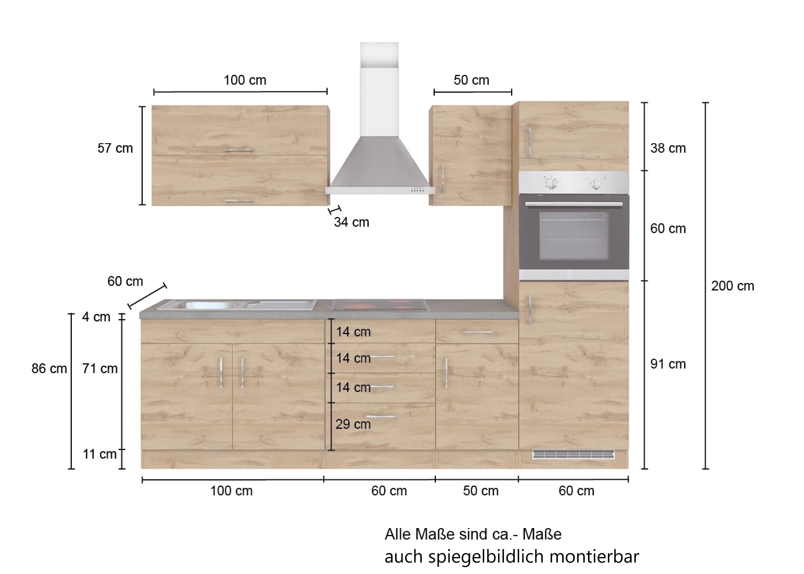 Küchenleerblock Sorrento ohne Geräte ca. 270 cm Anthrazit - Eichefarben/Anthrazit, MODERN, Holzwerkstoff (270/200/60cm) - Held