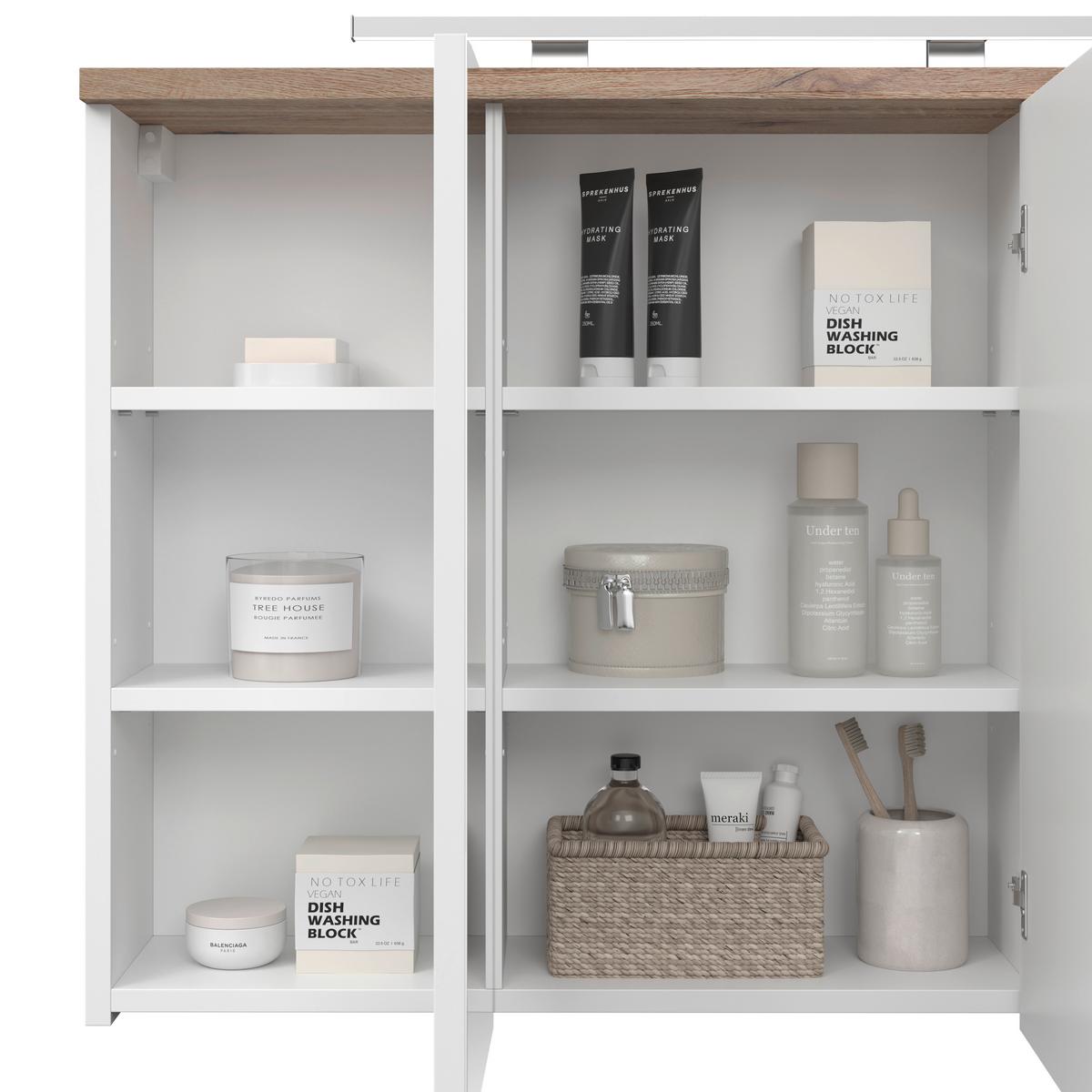 Element S Ogledalom Marbella - bijela/boje kroma, Moderno, staklo/drvni materijal (100/70/20cm) - Premium Living