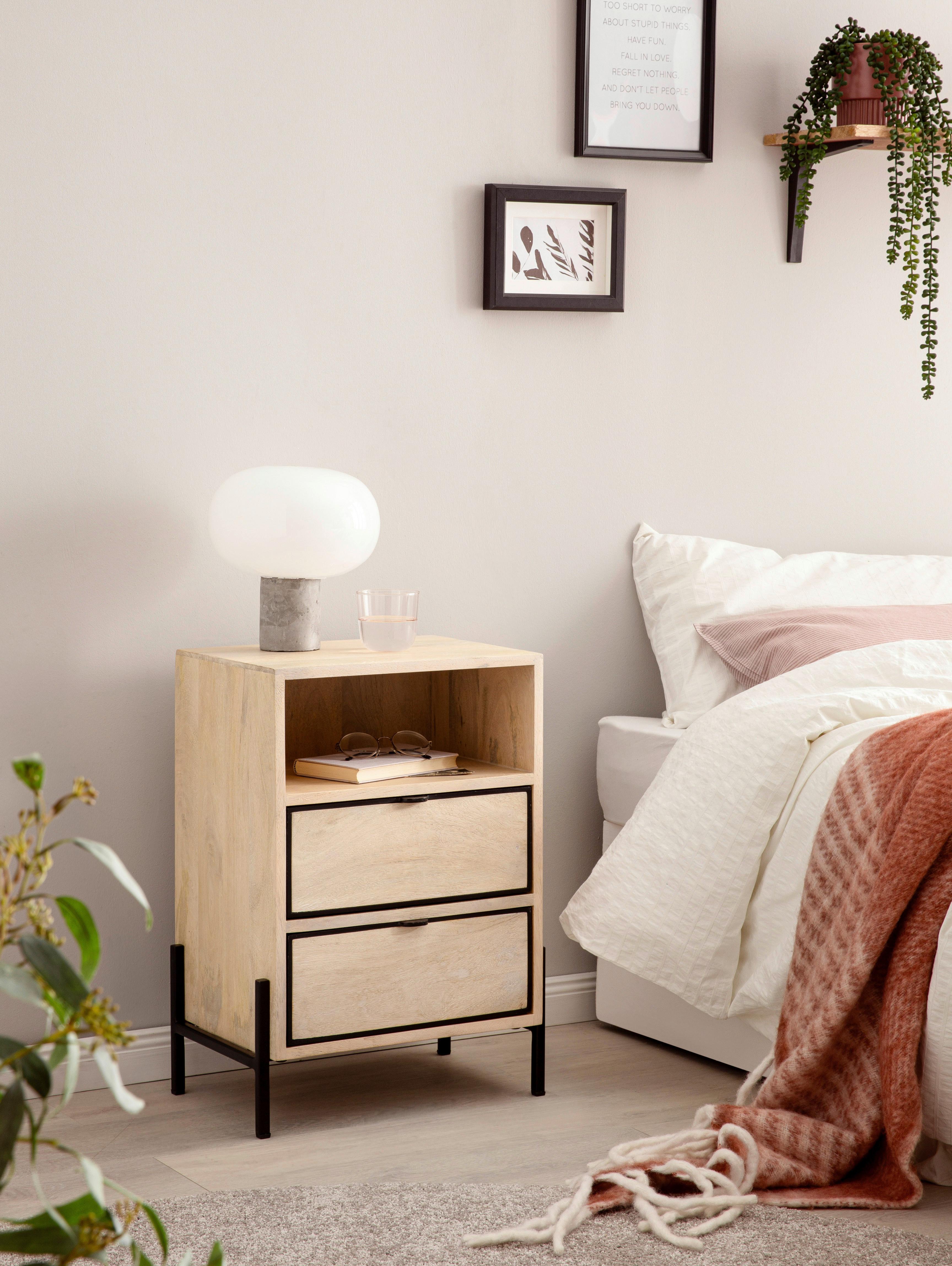 Nachttisch WL6.787 ca.43x60x50cm Mangoholz massiv - Hellbraun/Schwarz, Design, Holz/Metall (43/60/50cm) - MID.YOU