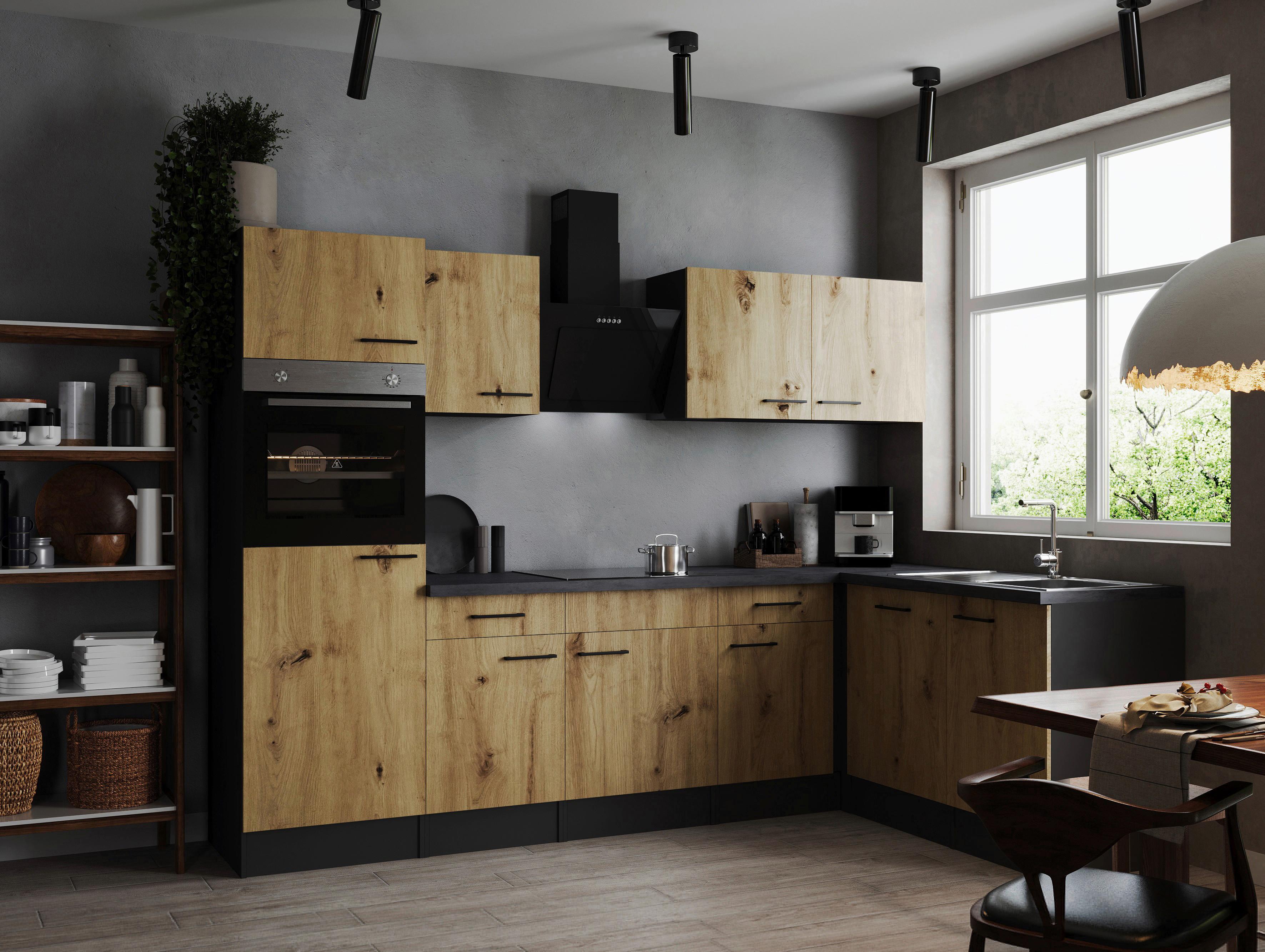 Kotna Kuhinja Z Aparati Oliver, 280x172cm - črna/siva, Design, kovina/leseni material (280/172cm) - Respekta