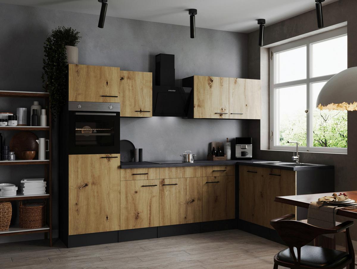 Kotna Kuhinja Z Aparati Oliver, 280x172cm - črna/siva, Design, kovina/leseni material (280/172cm) - Respekta