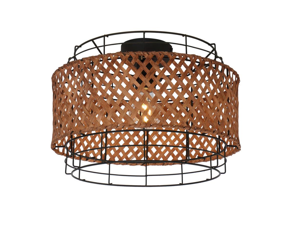 Deckenleuchte Gina in Schwarz max. 40 Watt - Dunkelbraun/Schwarz, Natur, Naturmaterialien/Metall (35/24,5cm) - Globo
