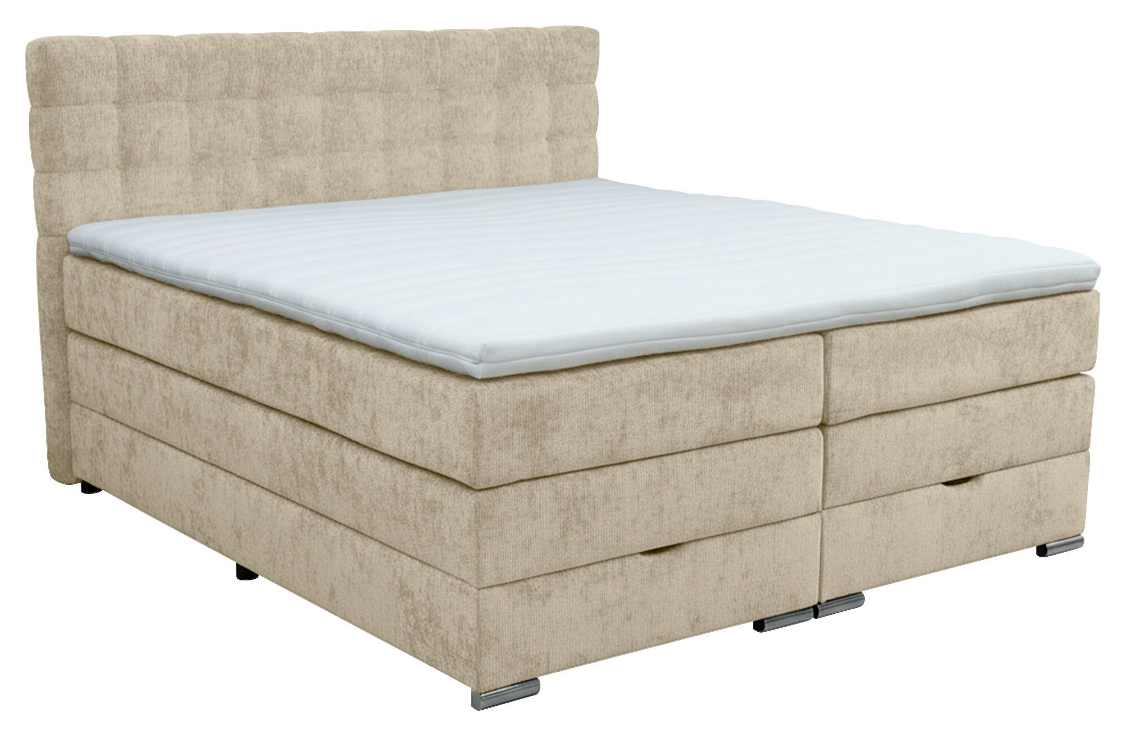 Boxspringbett London Creme ca. 180x200cm - Chromfarben/Creme, MODERN, Holz/Holzwerkstoff (180/200cm) - Premium Living