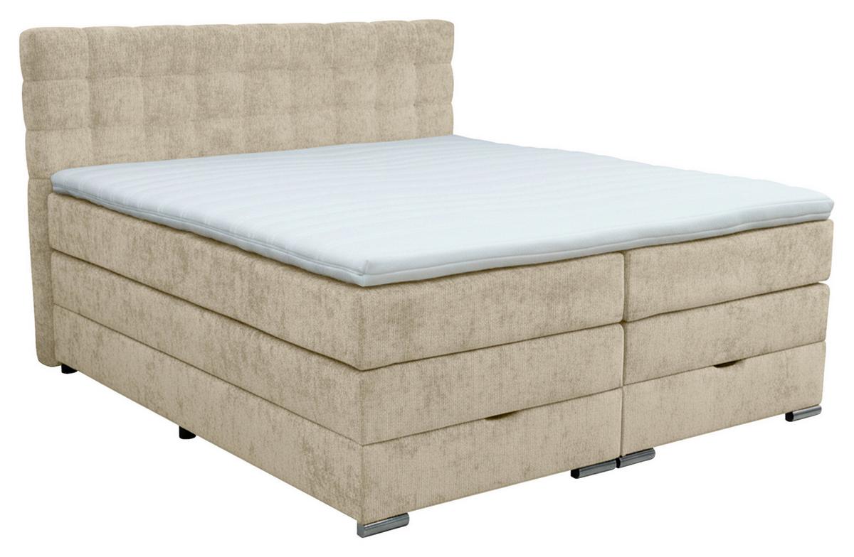 Boxspringbett London Creme ca. 180x200cm - Chromfarben/Creme, MODERN, Holz/Holzwerkstoff (180/200cm) - Premium Living