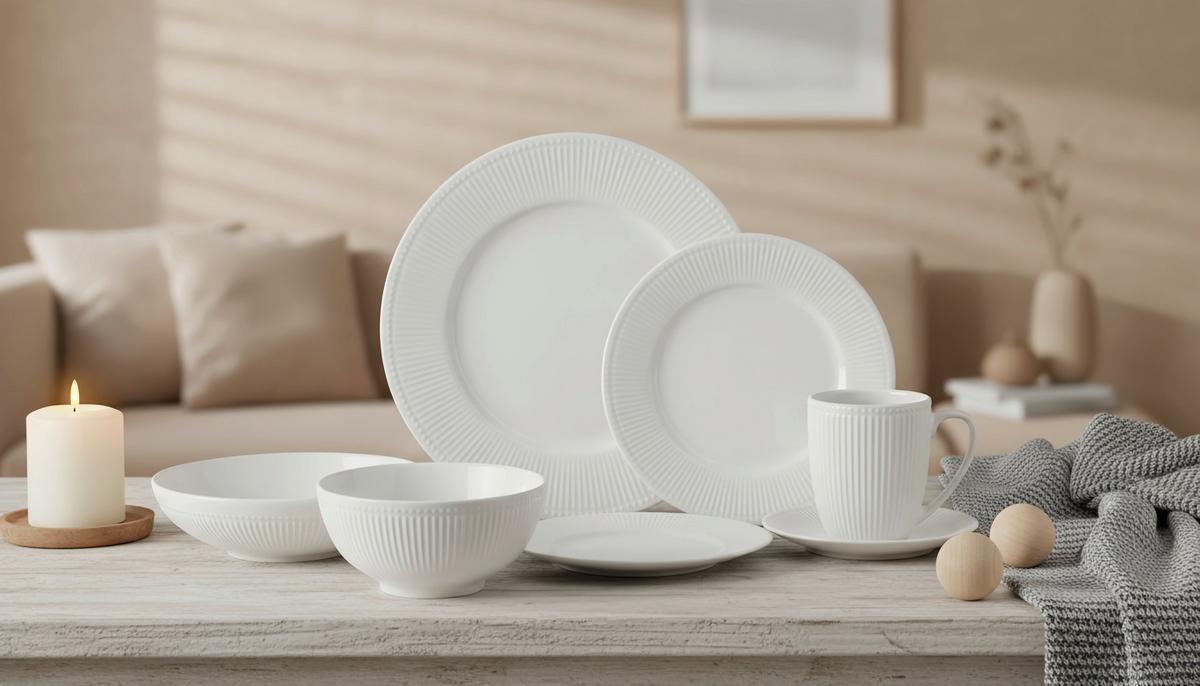 SERWIS OBIADOWO-ŚNIADANIOWY NELE - biały, Konventionell, ceramika - Landscape