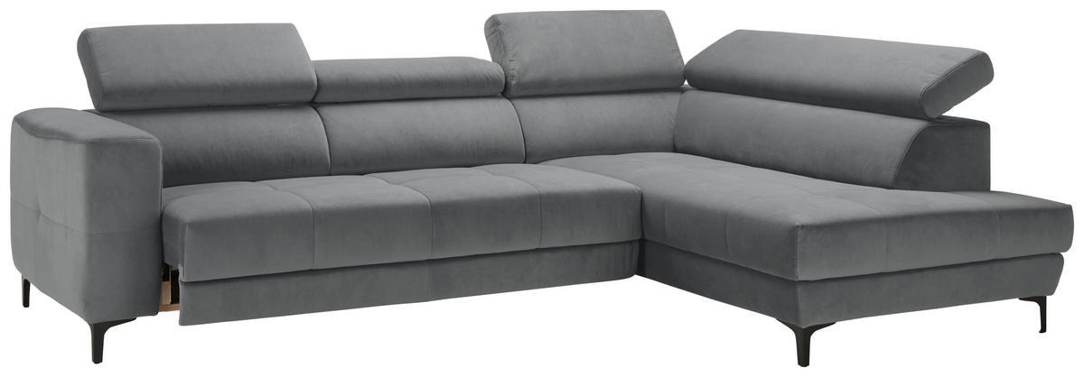 Ecksofa Emma rechts Blaugrau - Blaugrau/Schwarz, MODERN, Textil (301/210cm) - Premium Living